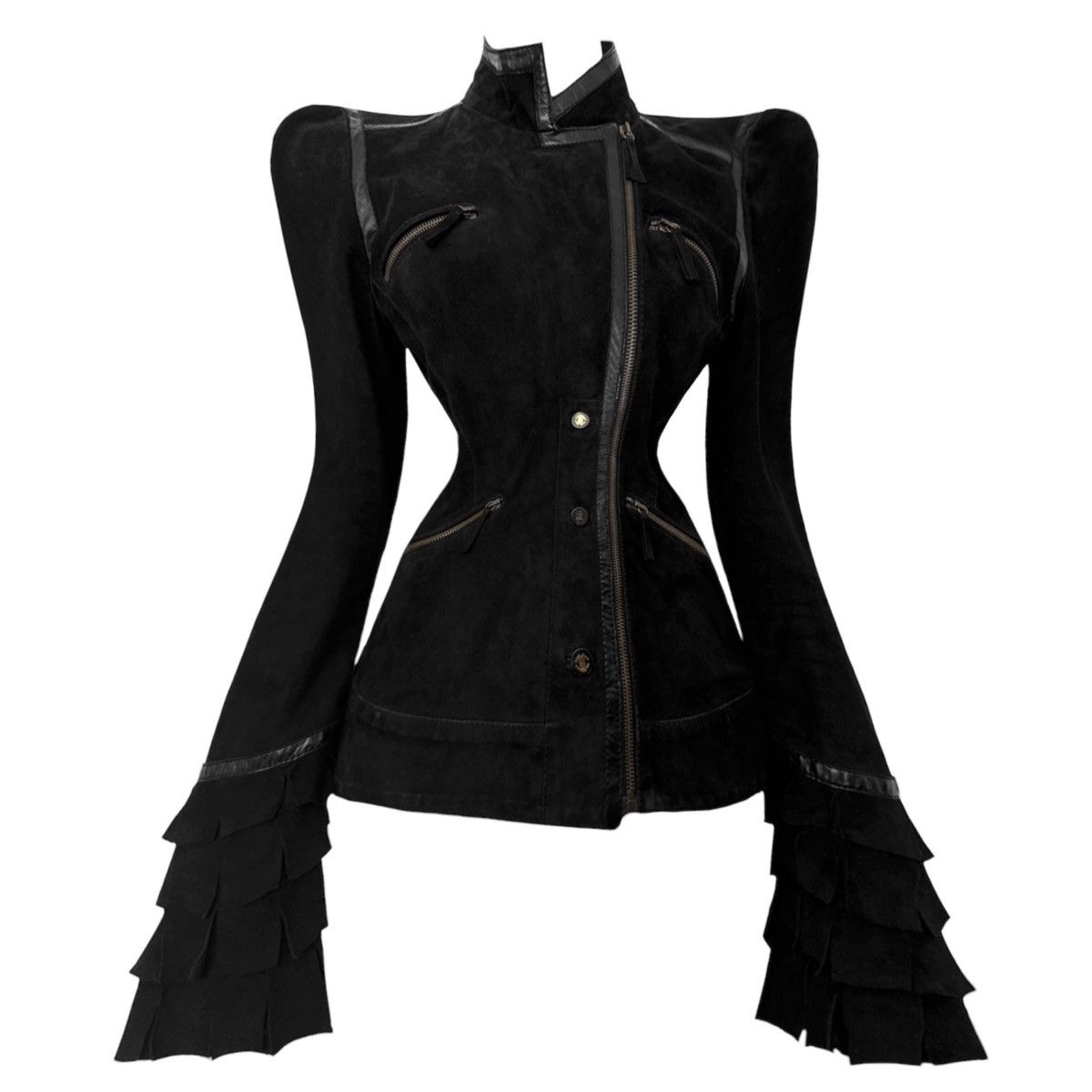 Roberto Cavalli Runway Roberto Cavalli suede leather jacket ruffled sleeves Size S / US 4 / IT 40 - 1 Thumbnail