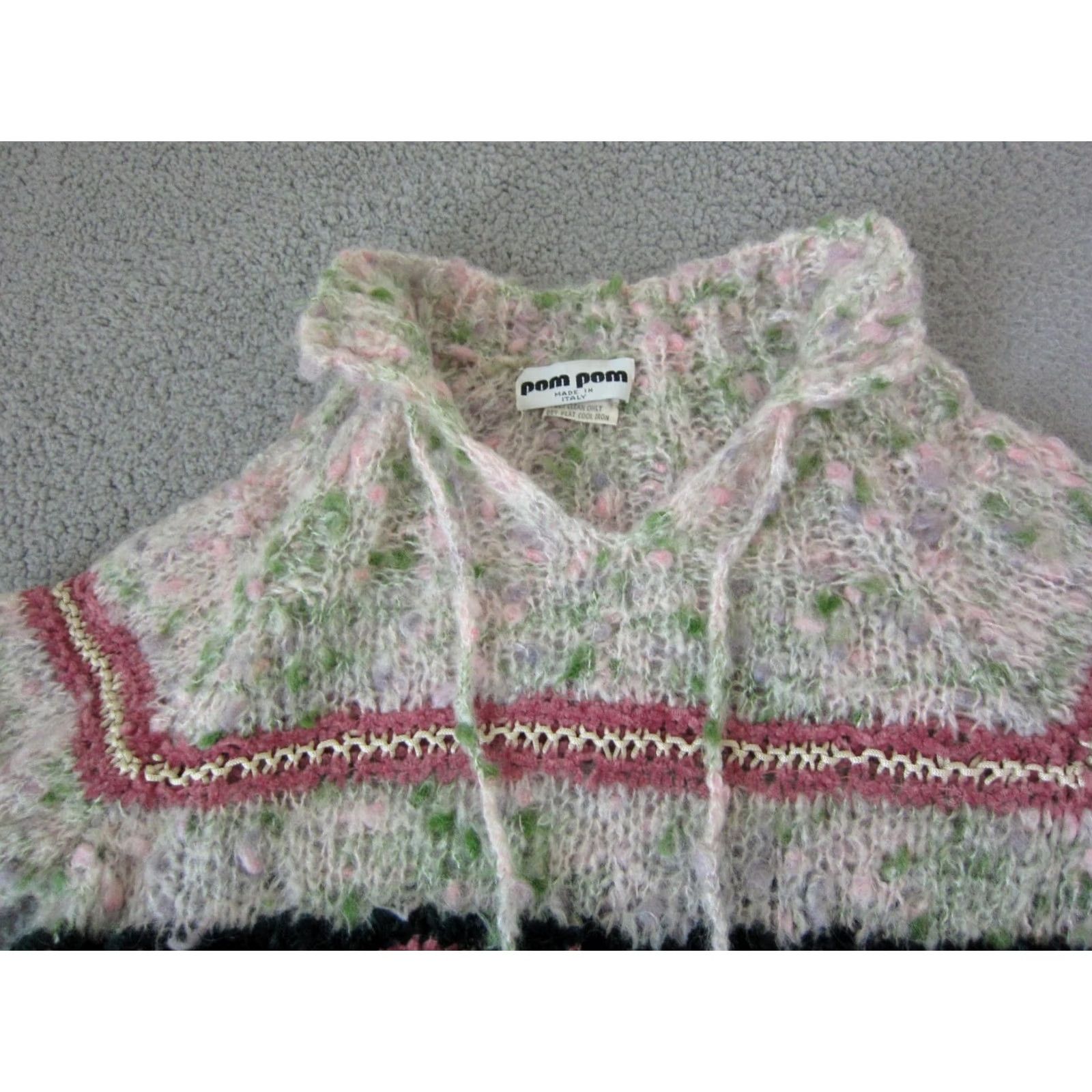 Vintage VINTAGE Pom Pom Sweater Womens M Ivory Open Knit 90s Pullover Knit Wool Acrylic Italy Size M / US 6-8 / IT 42-44 - 2 Thumbnail