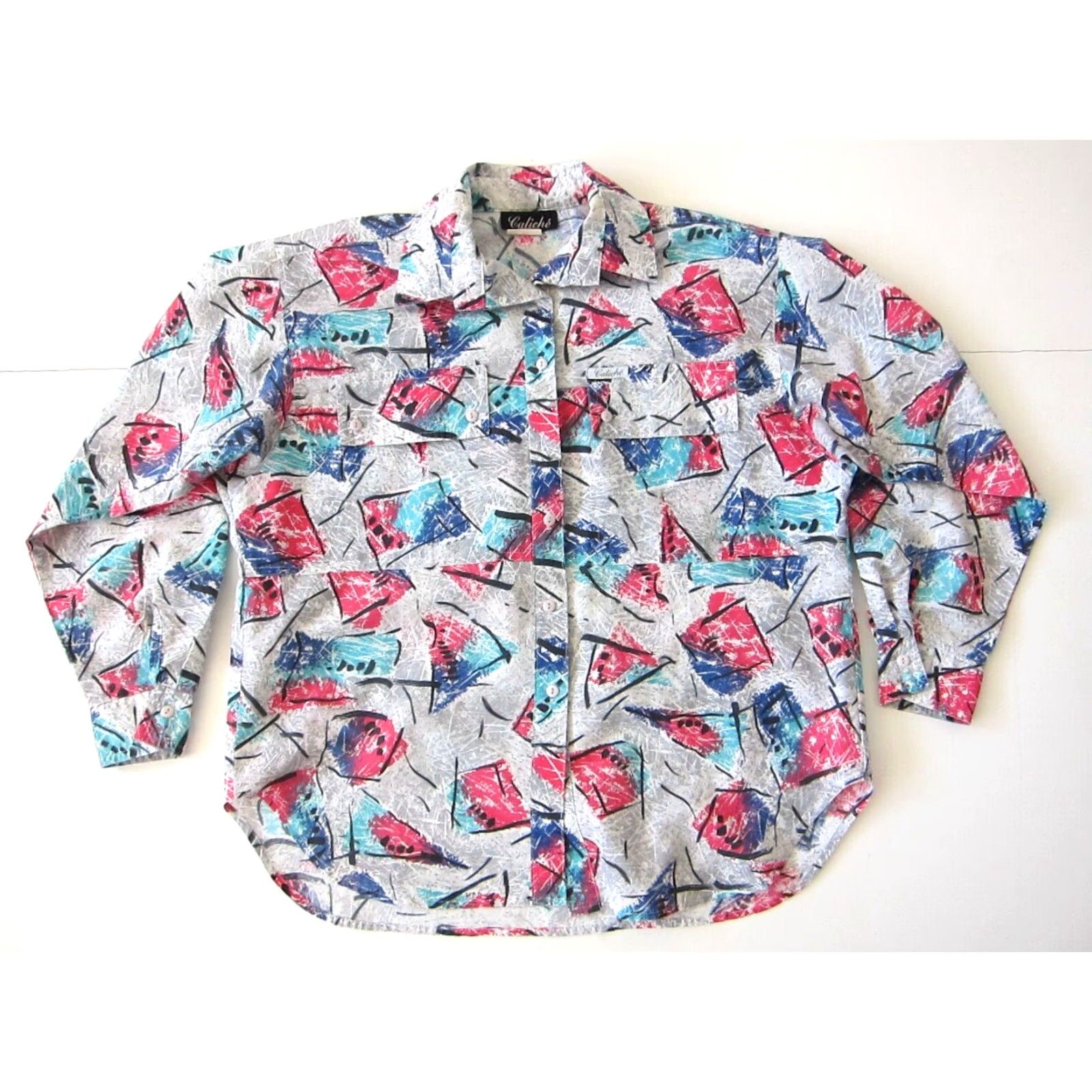 Pinko VINTAGE Caliche' Pink Blouse Long Sleeve Abstract Retro Button Down Collared M-L Womens Size L / US 10 / IT 46 - 5 Thumbnail