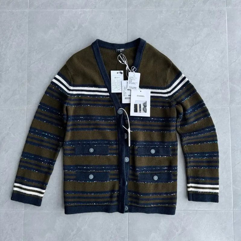 Chanel Chanel Black Women's Cardigan with Stripes 0089 Size M / US 6-8 / IT 42-44 - 1 Thumbnail