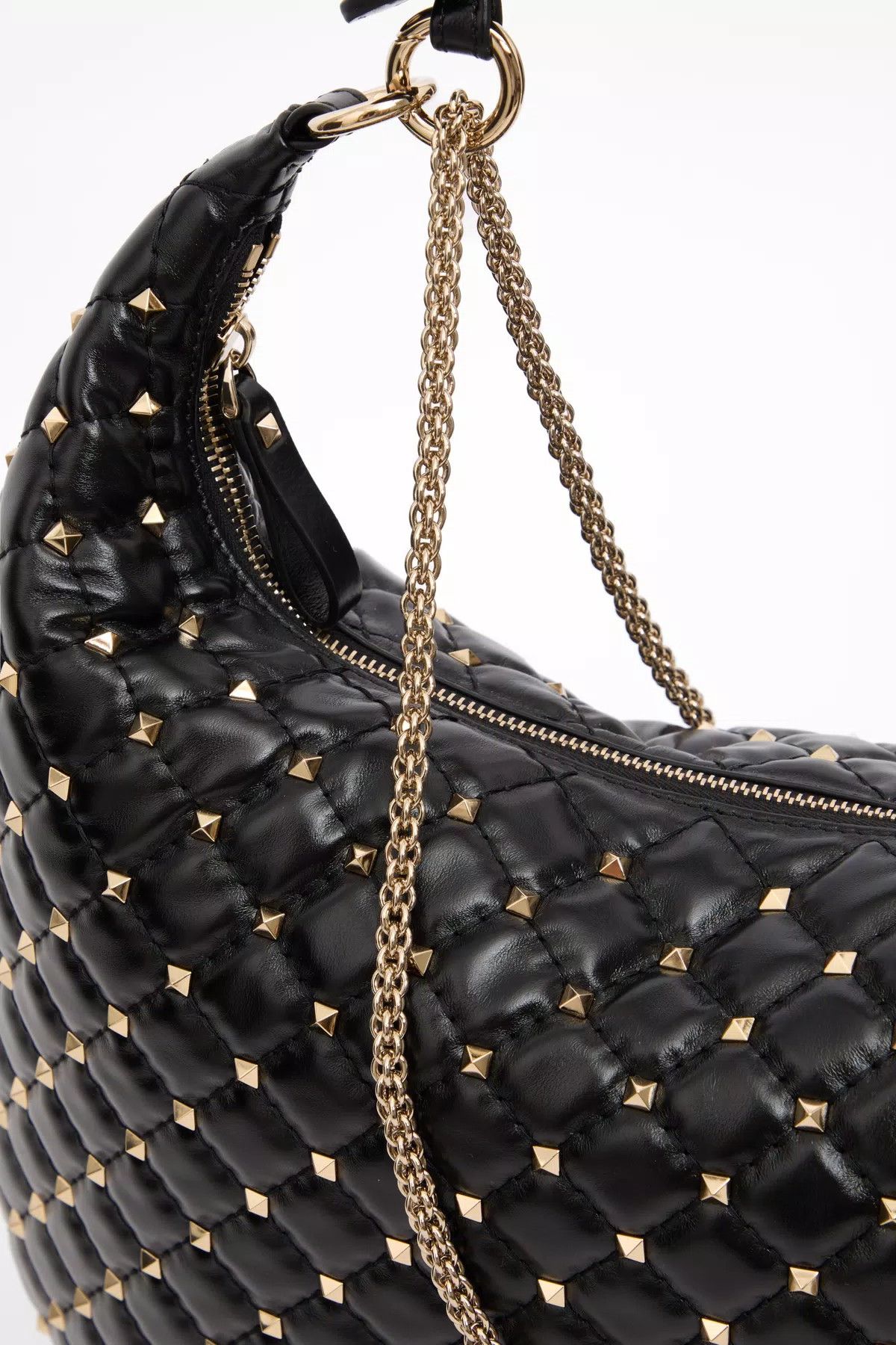 Valentino oc11z0725 Size:OS/Rockstud Spike Calfskin Hobo Bag in Black Size ONE SIZE - 4 Thumbnail