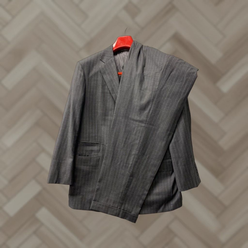 Brooks Brothers VINTAGE Brooks Brothers Suit Gray Striped 2 Piece Mens 46R Regular Blazer Jacket Dress Pants Size 46R - 1 Thumbnail