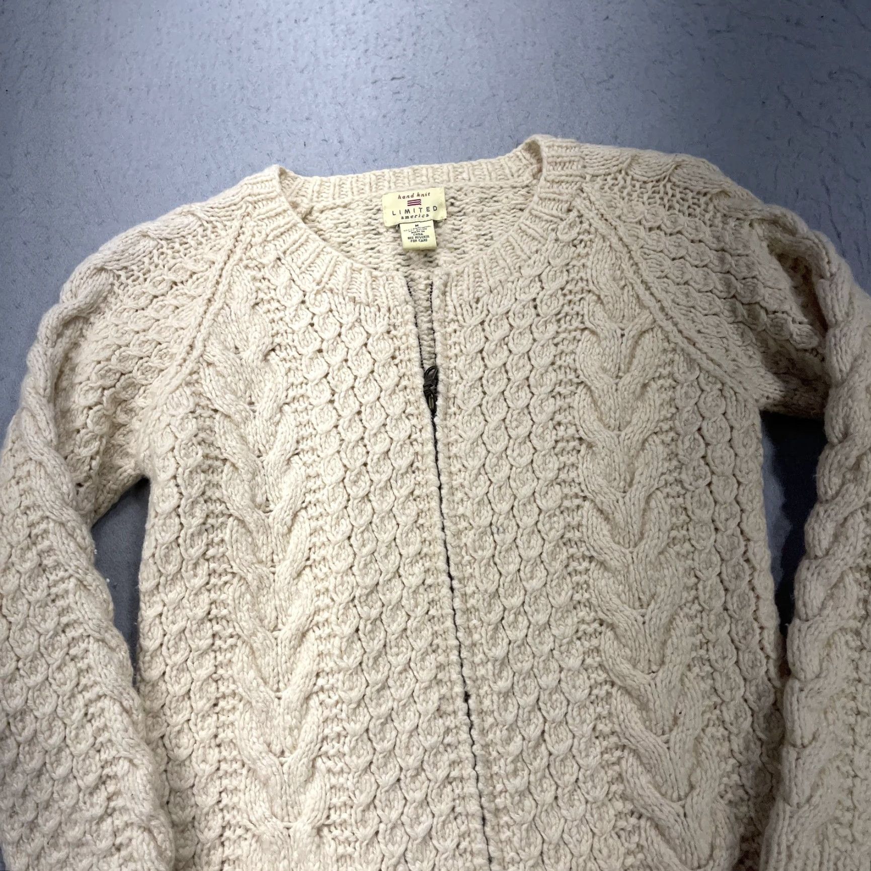 Vintage VINTAGE Limited America Fisherman Sweater Womens M Cardigan 90s Wool Ivory Zip Knitted Knit M Womens 90s Size M / US 6-8 / IT 42-44 - 3 Thumbnail