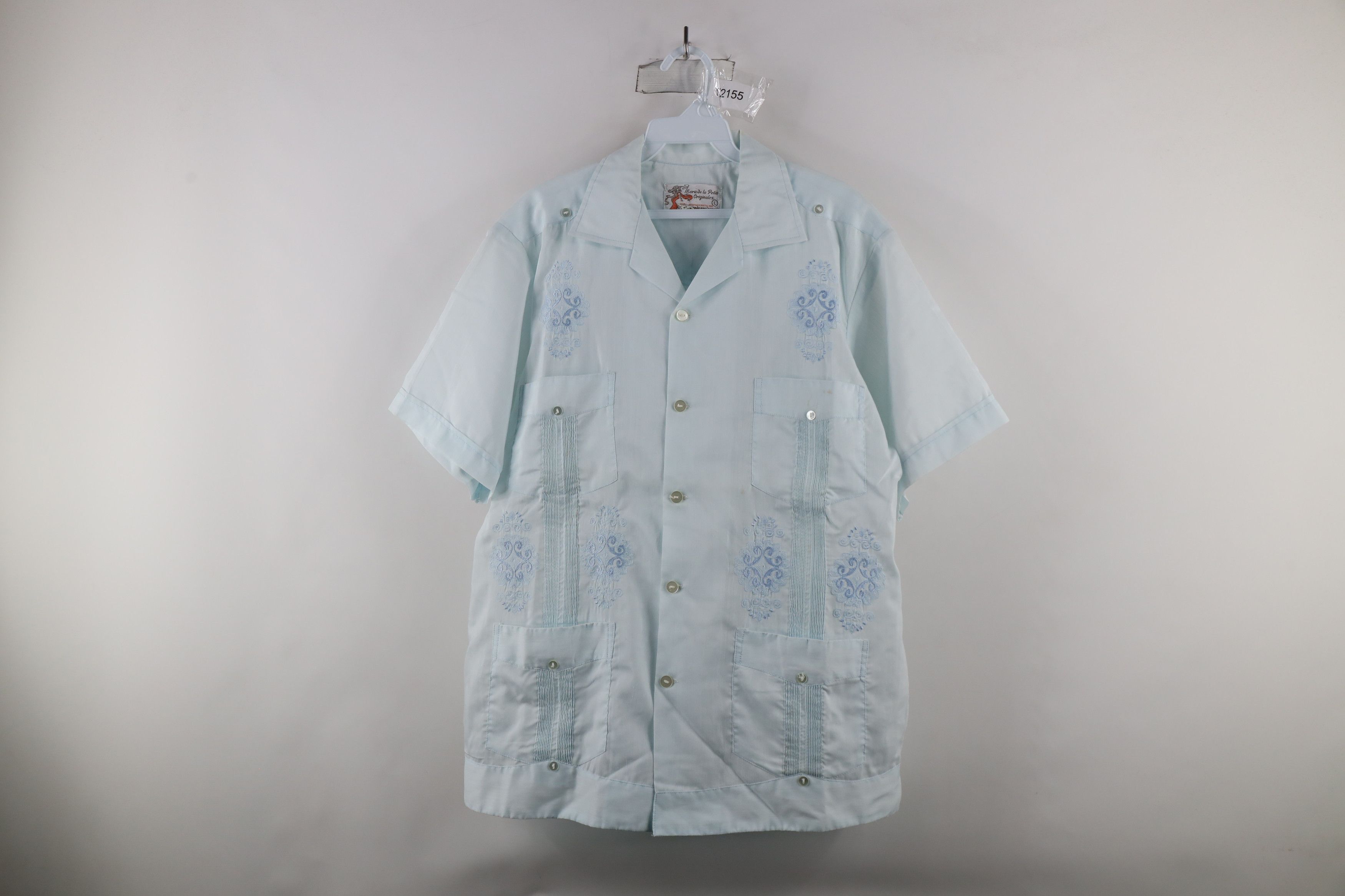 Vintage Vintage 50s 60s Guayabera Camp Collar Button Shirt Blue Size US L / EU 52-54 / 3 - 1 Thumbnail