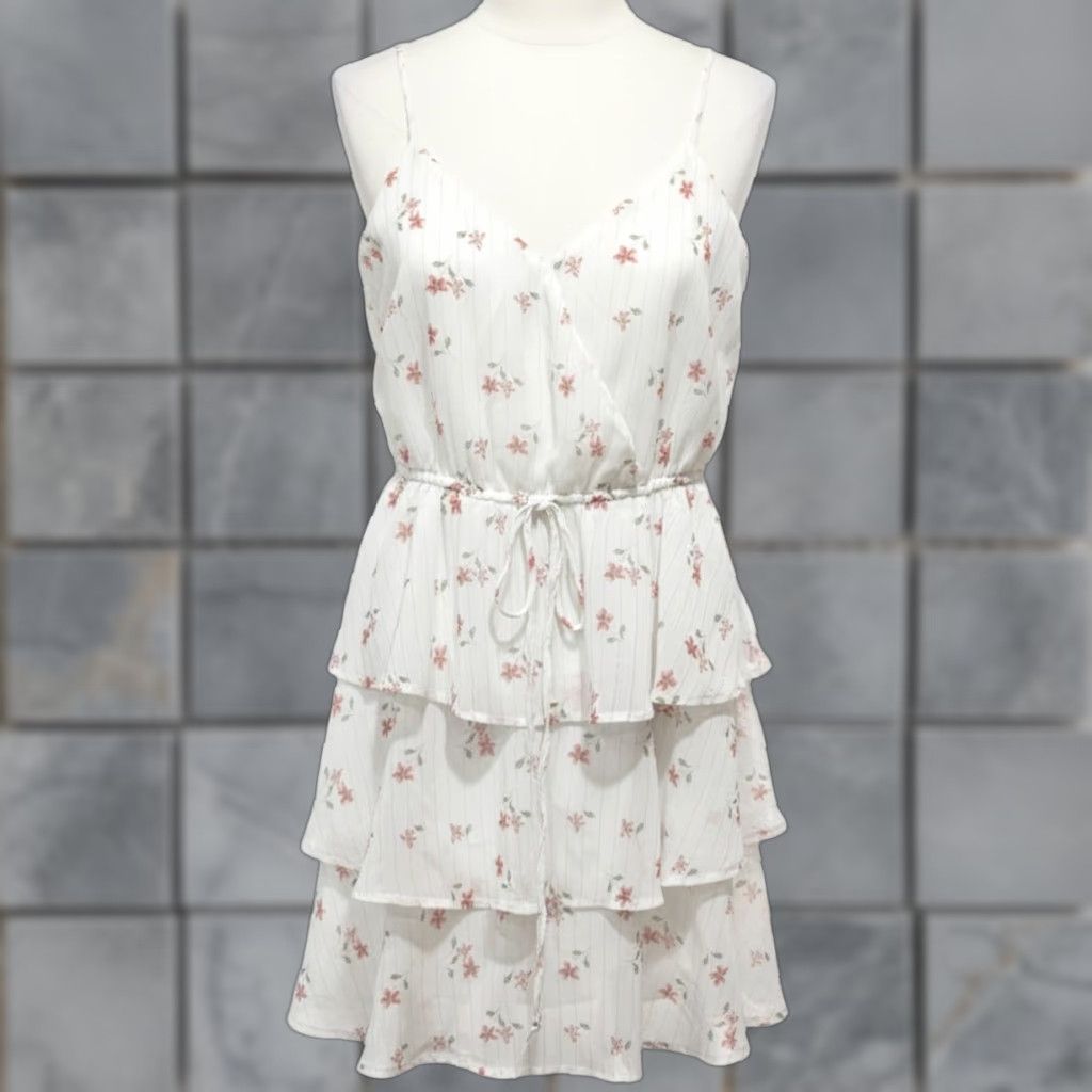 Vintage Trixxi Dress S White Floral Tiered Ruffle Sleeveless Mini Bohemian Y2K Coquette Sunshine Spring Summer Girls Women SKU Size S / US 4 / IT 40 - 1 Thumbnail