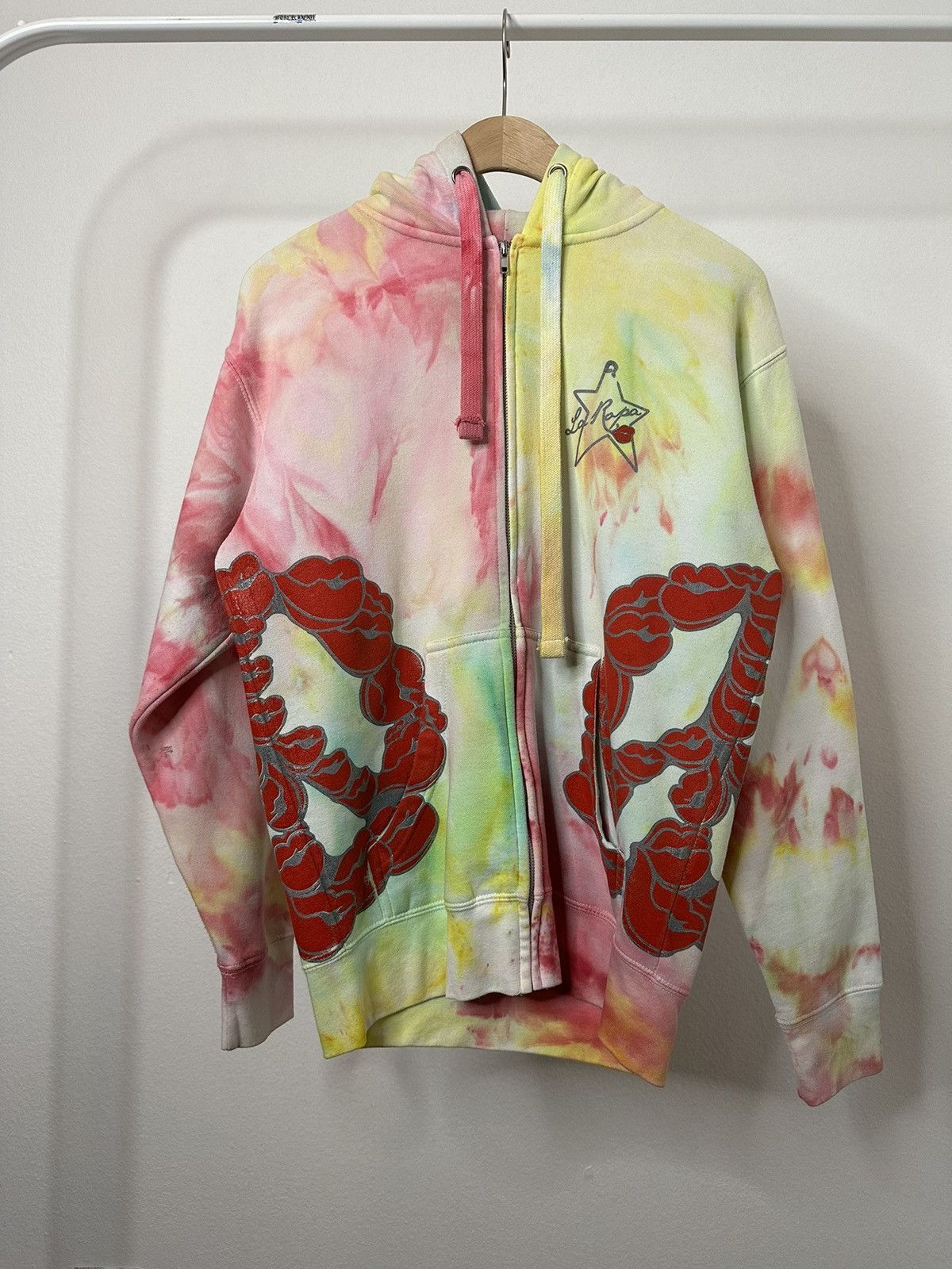image of Laropa La Ropa Tie Dye Peace Sign Hoodie, Men's (Size Small)