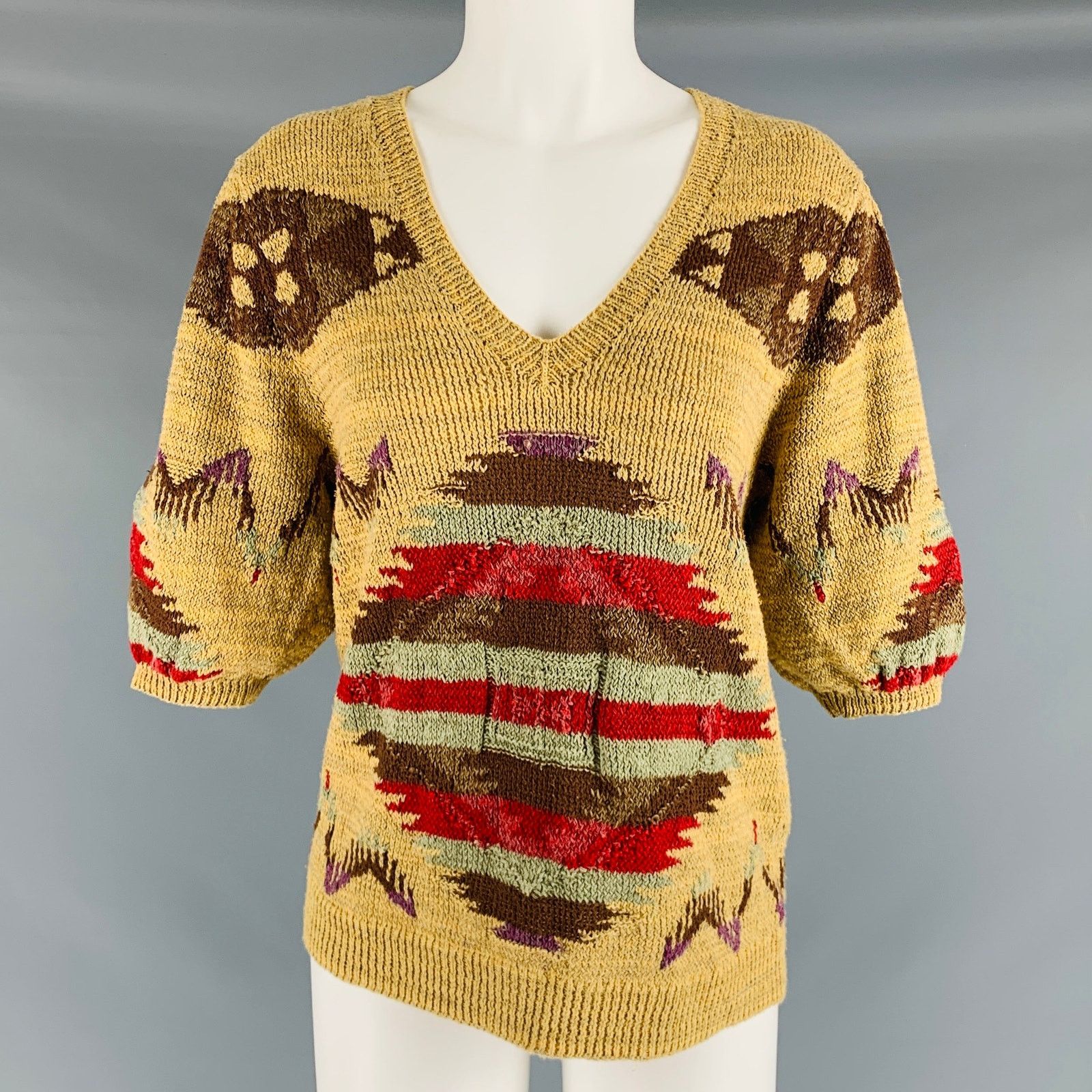 Ralph Lauren Size L Multi-Color Linen Blend Knitted V-Neck Casual Top Size L / US 10 / IT 46 - 1 Thumbnail