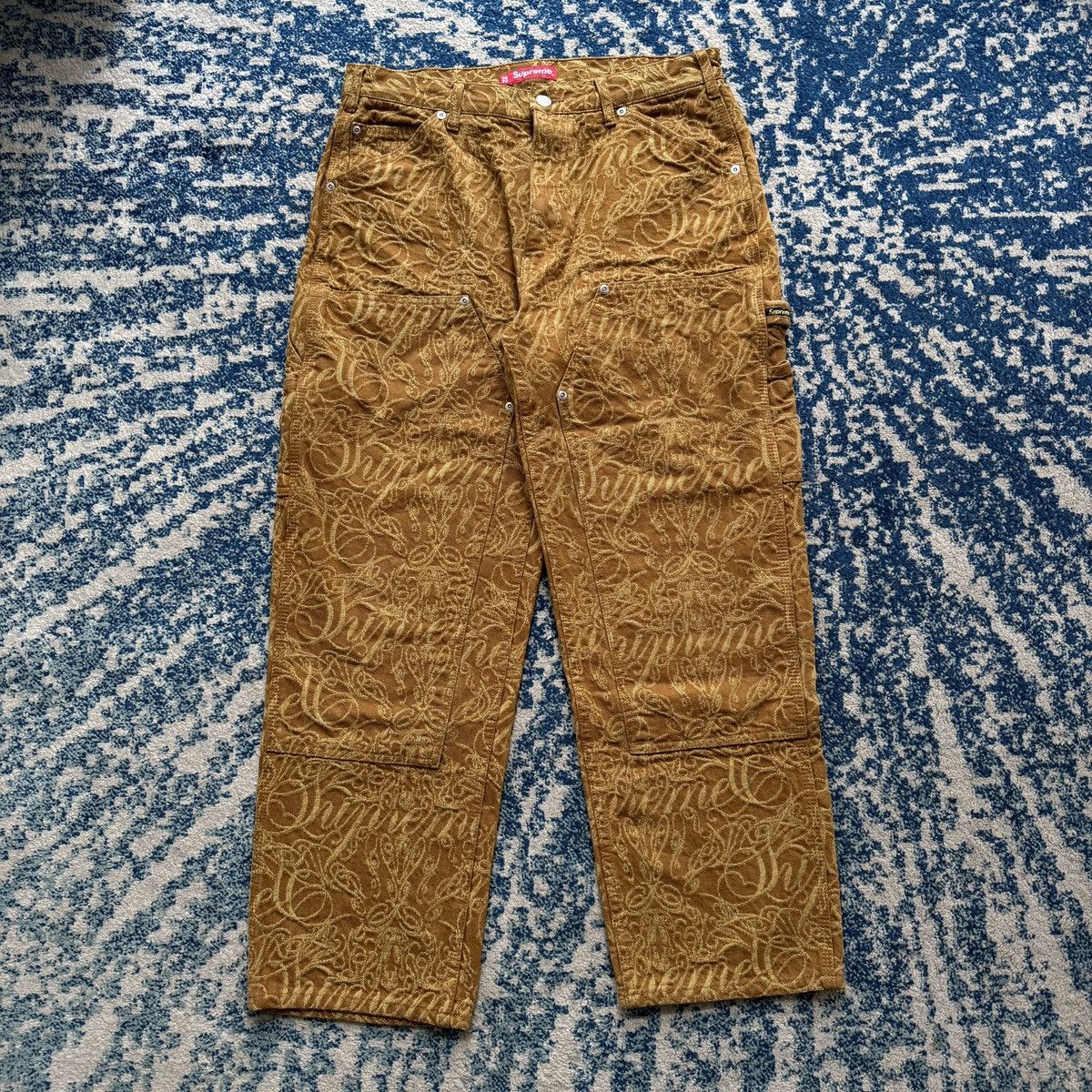 Supreme Supreme Script Jacquard Double Knee Jeans Brown - 32 | Grailed