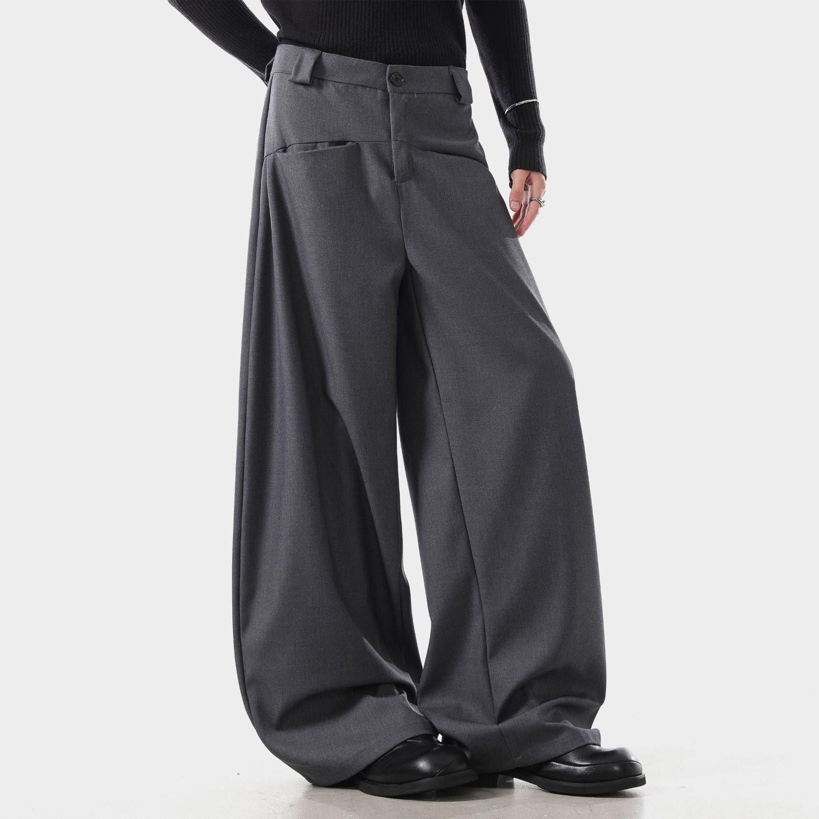Vintage Charcoal Wide Leg Trousers, Loose Fit Pants Size US 32 / EU 48 - 1 Thumbnail