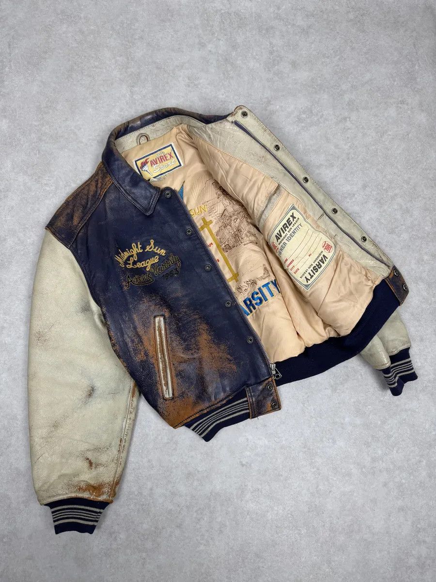 Avirex 1990s Avirex Brown & White Leather Pilot Varsity Bomber Jacket Size US M / EU 48-50 / 2 - 9 Thumbnail