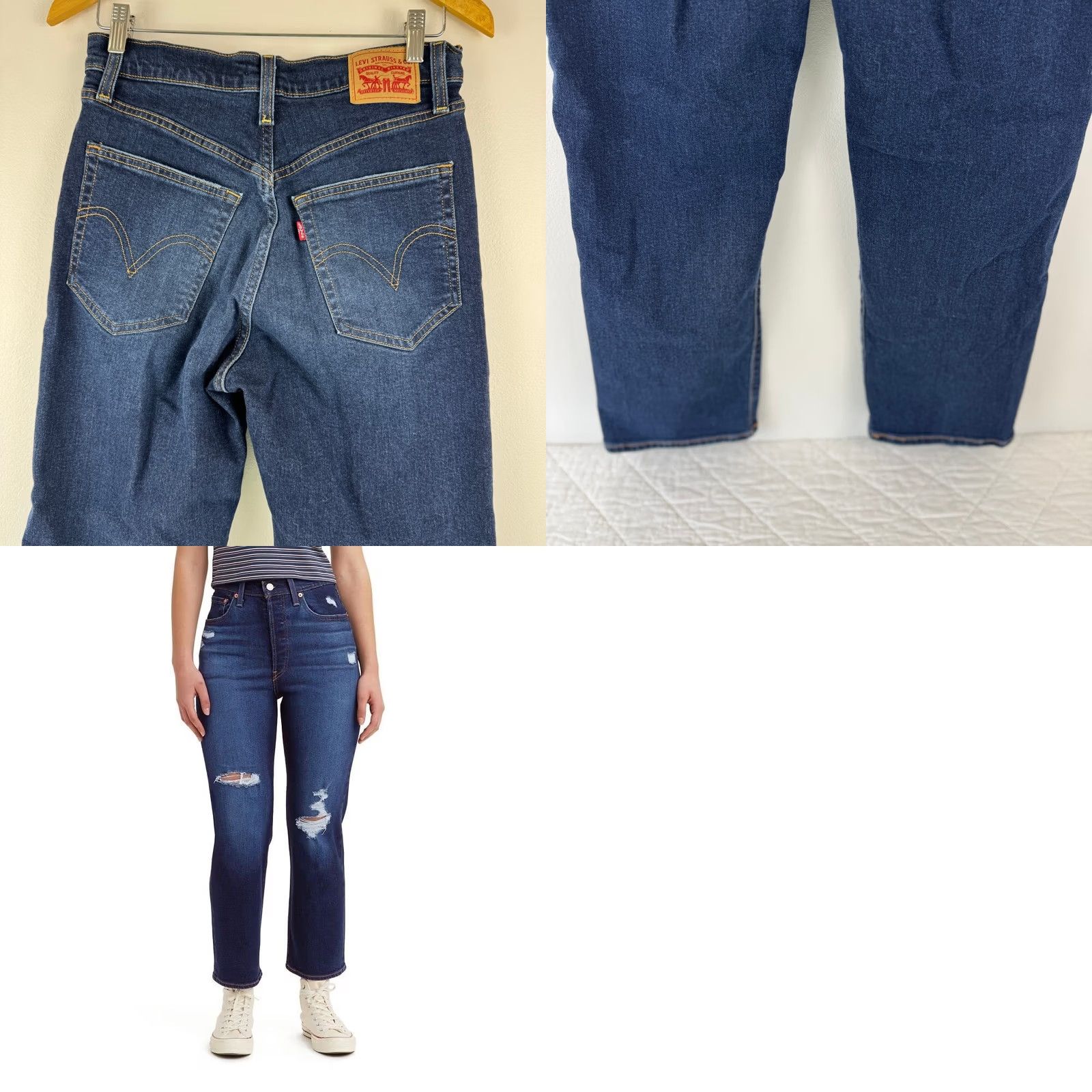 Levi's Levi's Ribcage Straight Ankle Jeans Women 29x27 Dark Indigo Destructed 72693-0133 Size 29" - 9 Thumbnail