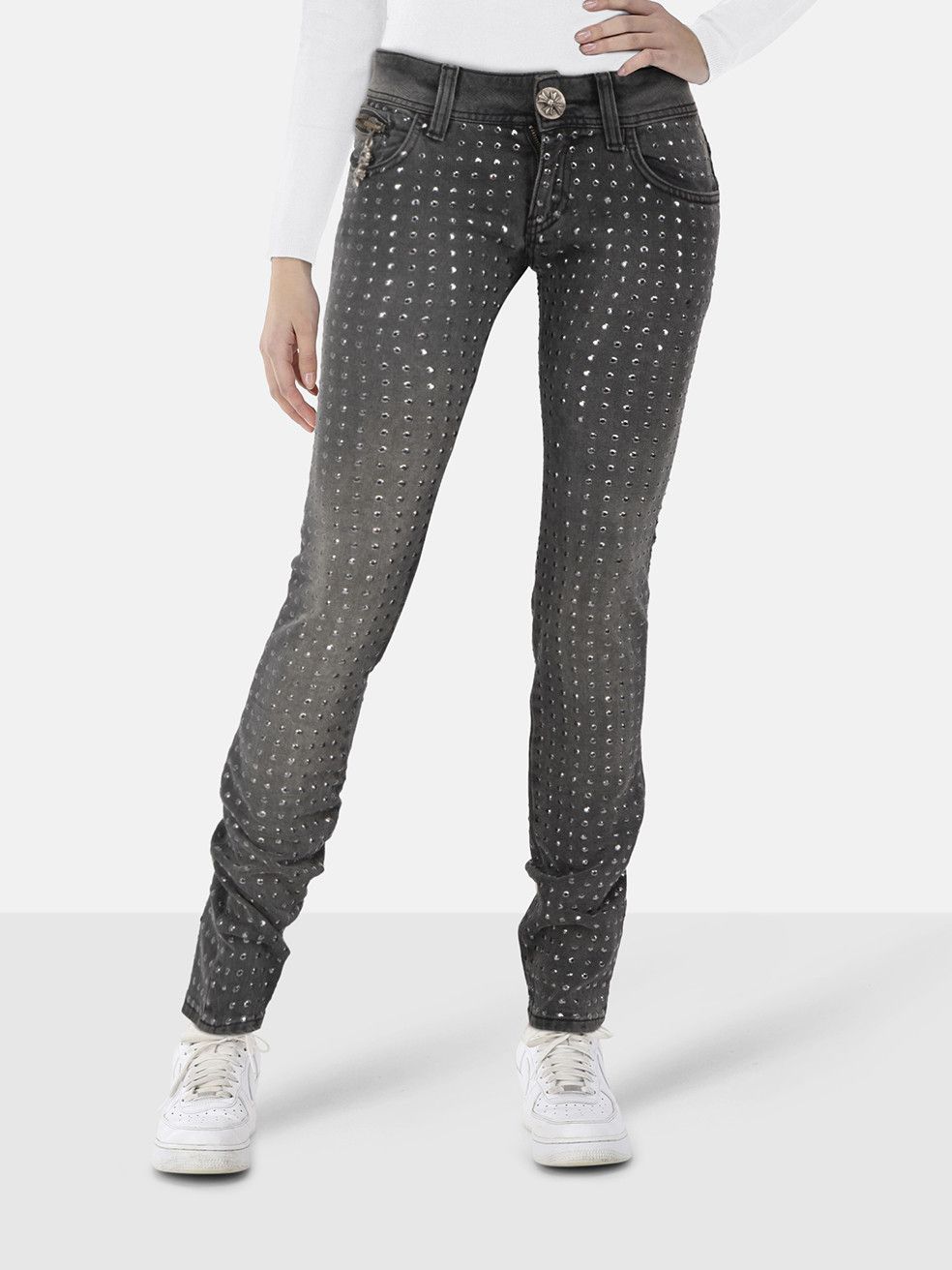 Philipp Plein Grey Rhinestone & Skull Skinny Jeans Size 27" / US 4 / IT 40 - 1 Thumbnail