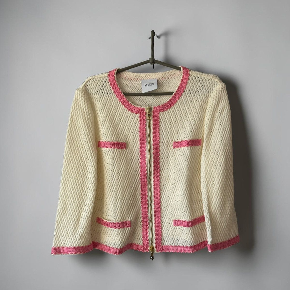 Moschino Vintage Moschino Crochet Mesh Cardigan Pink Braid Trim Size XL / US 12-14 / IT 48-50 - 1 Thumbnail