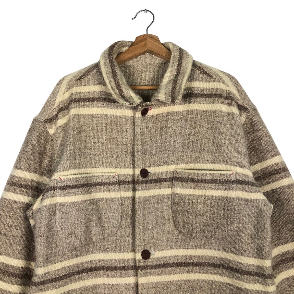 Issey Miyake 🔥Vtg Wool Jacket Chore Striped L.Montagne & Fils Worker Size US L / EU 52-54 / 3 - 3 Thumbnail