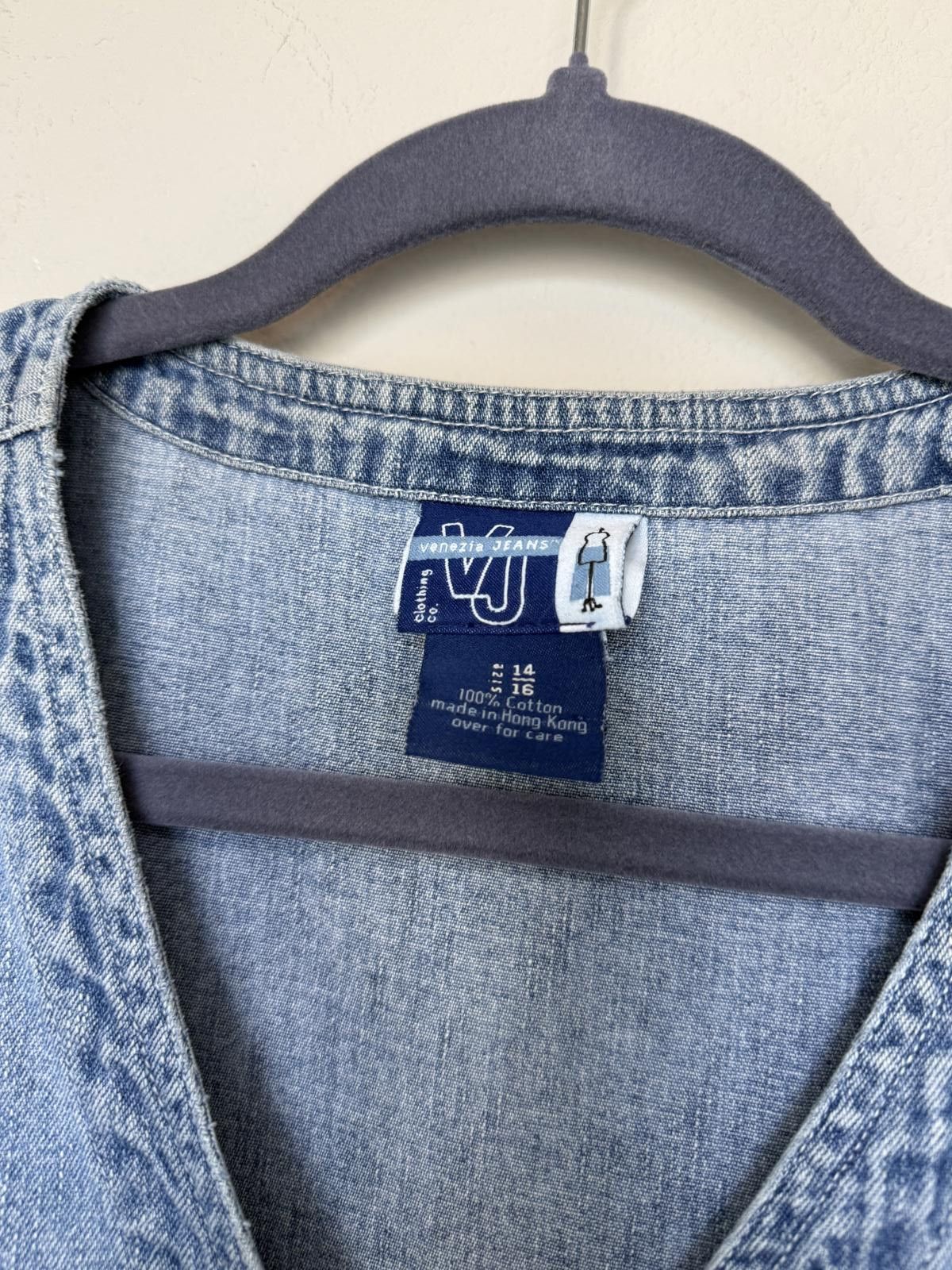 Designer Vintage Retro Boxy Crop Denim Jean Vest Size XL / US 12-14 / IT 48-50 - 3 Thumbnail