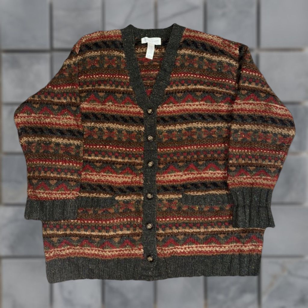 VINTAGE Jones New York Cardigan Sweater Unisex 3X Wool Mohair Knit Multicolor Cardigan Women's 3X Oversized 28x31 Vintage Womens