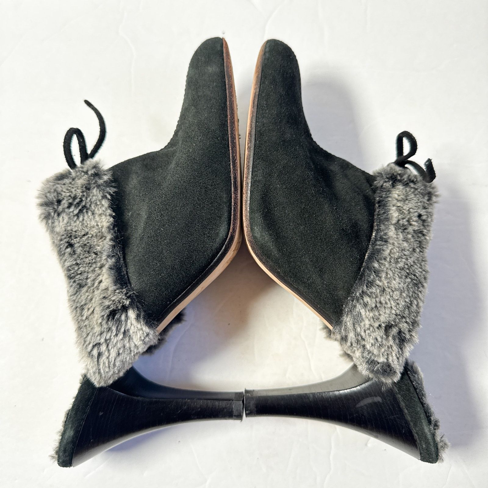Anne Klein Vintage Anne Klein NY Black Suede Faux Fur Mule Heels Italy Size US 9.5 / IT 39.5 - 8 Thumbnail