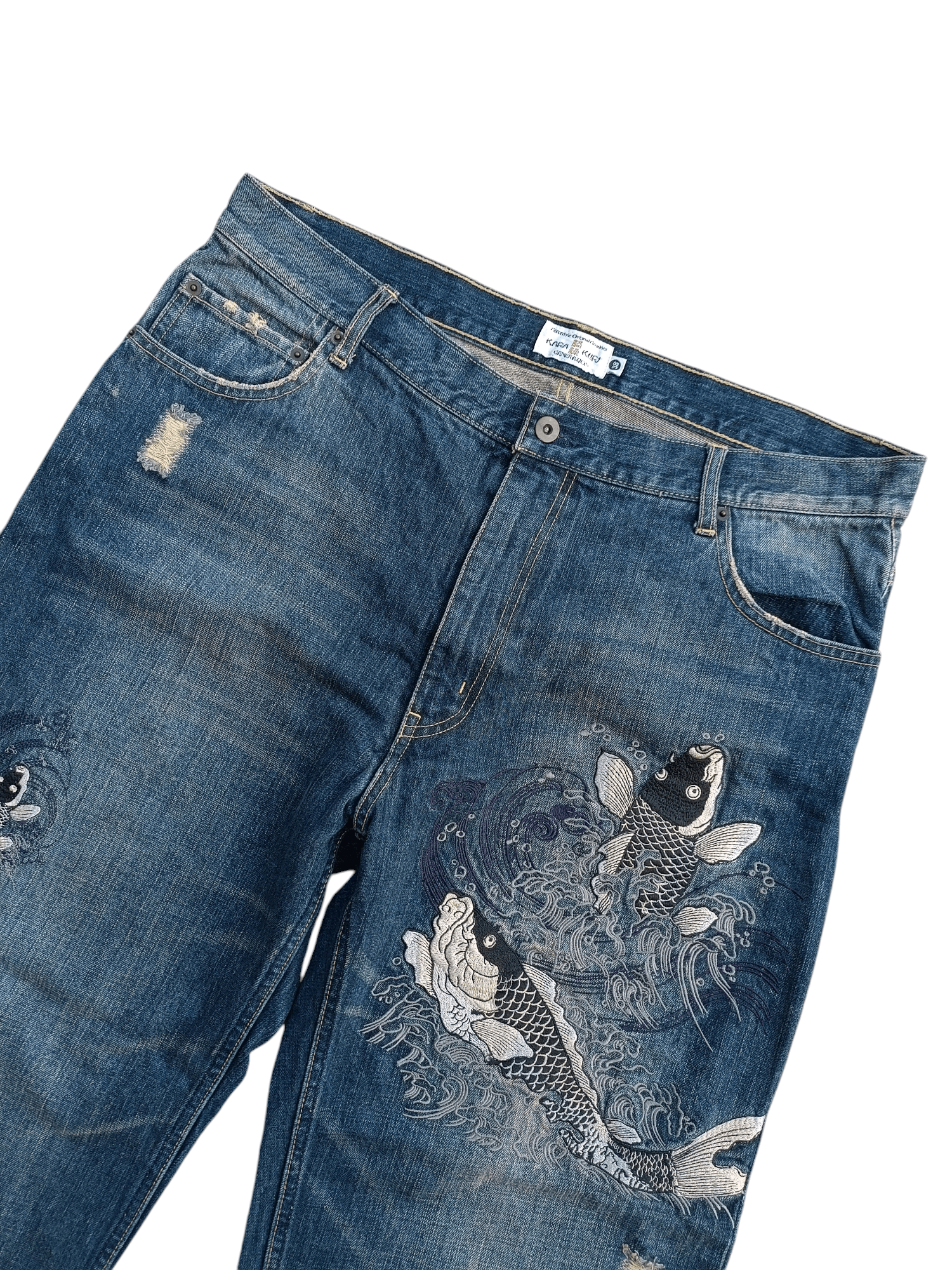 Japanese Brand 🔥DOPE🔥Karakuri Distressed Koi Fish Embroidery Jeans Size US 36 / EU 52 - 12 Thumbnail