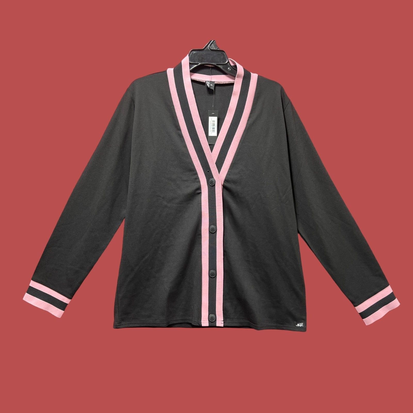 Other Double Jinx - Women's Striped-Edge Cardigan Sweater - Black/ Size XL / US 12-14 / IT 48-50 - 1 Thumbnail