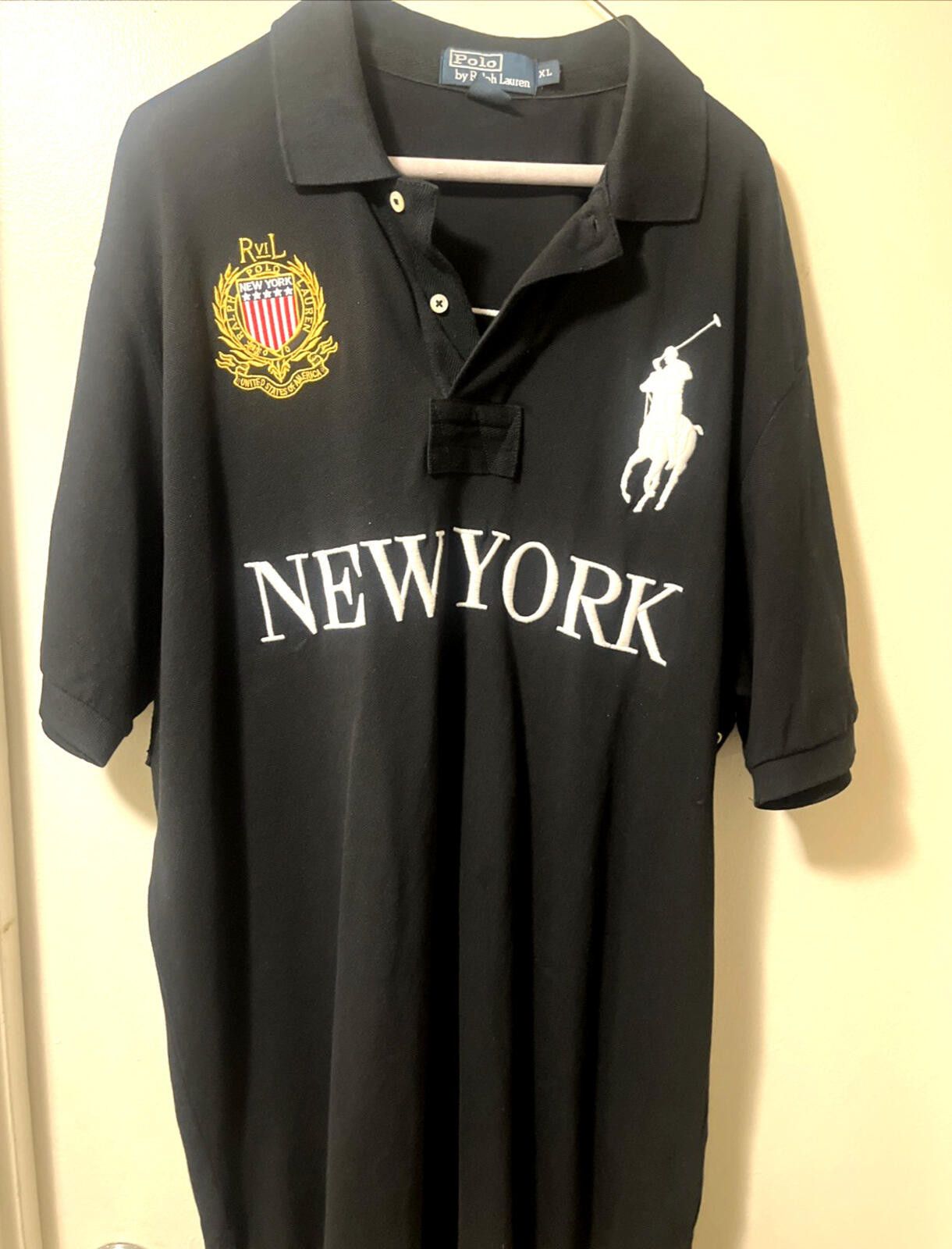 Polo Ralph Lauren ブラックポロシャツ NEW YORK 5 Classic Fit New York Mesh Polo Shirt