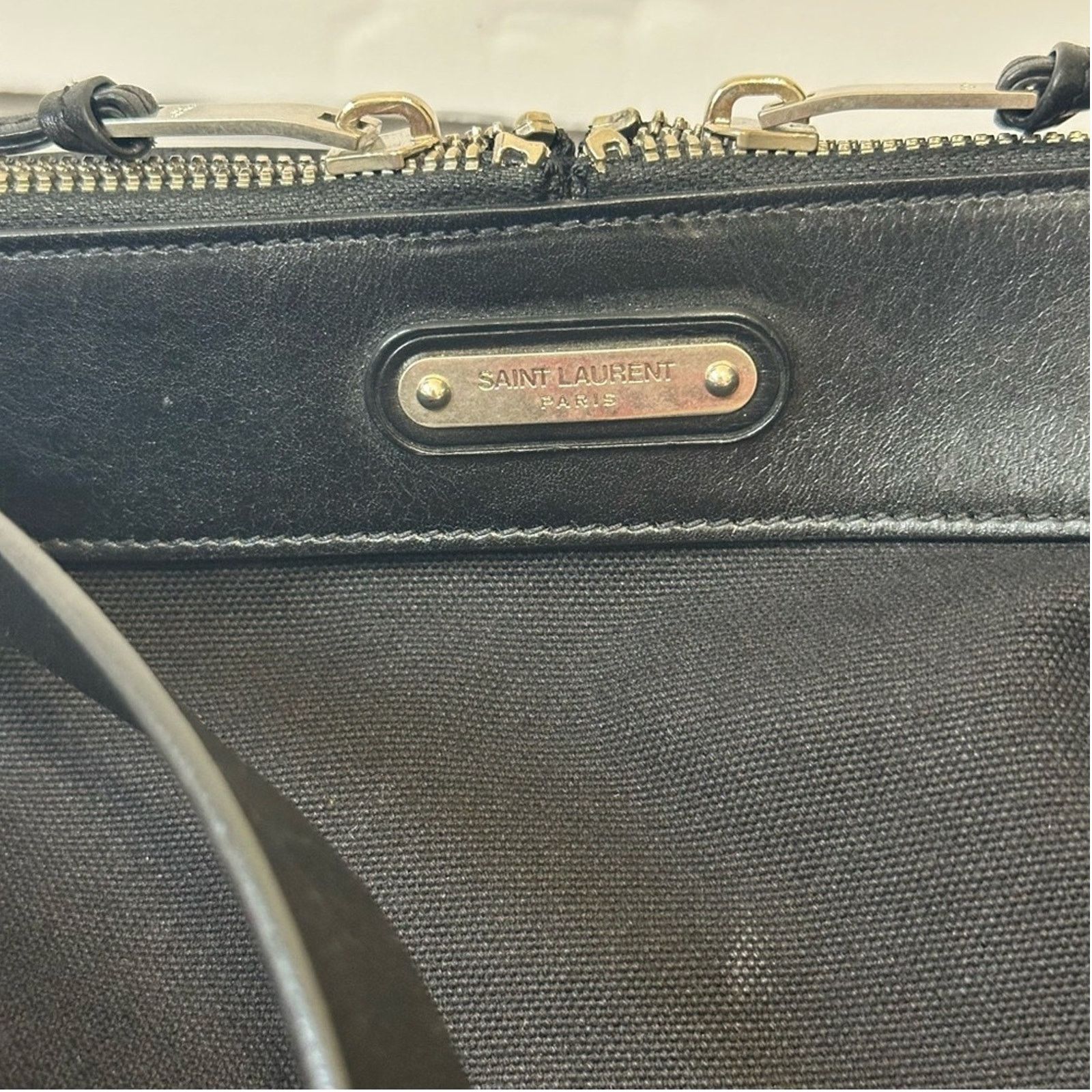 Saint Laurent Paris ID Convertible Canvas Travel Duffel Bag Lrg Black Leather Size ONE SIZE - 7 Thumbnail