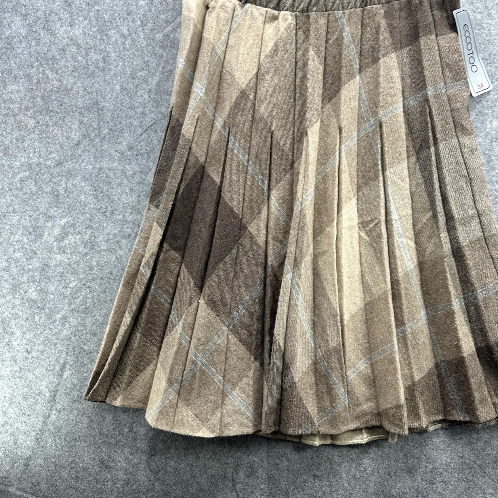 Vintage VINTAGE ECCOTOO Skirt Womens 34 Brown Beige Plaid Pleated Elastic Waist A-Line Tartan Womens Size 24" / US 00 / IT 34 - 3 Thumbnail