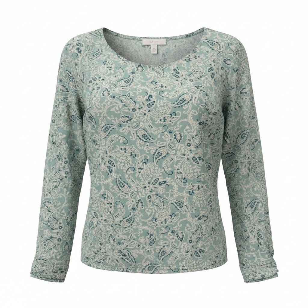 Loft LOFT Mint Green Paisley Peplum Blouse Size S (Small 4/6) Size S / US 4 / IT 40 - 1 Thumbnail