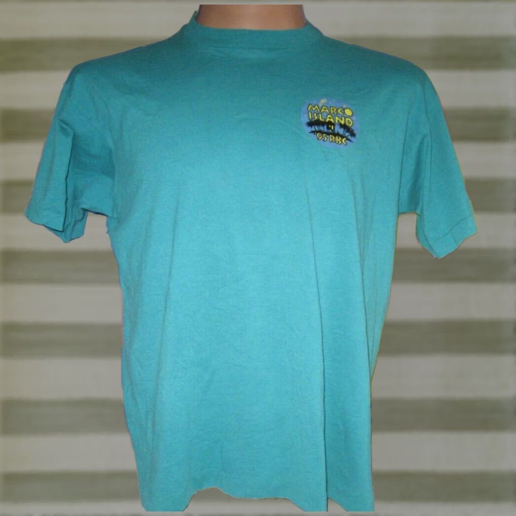Fruit Of The Loom VINTAGE Fruit of the Loom T-Shirt Men XL Marco Island RBC 1995 Beach 90s Blue Cotton Polyester Graphic Print Short Sleeve Shirt Mens XL Size US XL / EU 56 / 4 - 1 Thumbnail