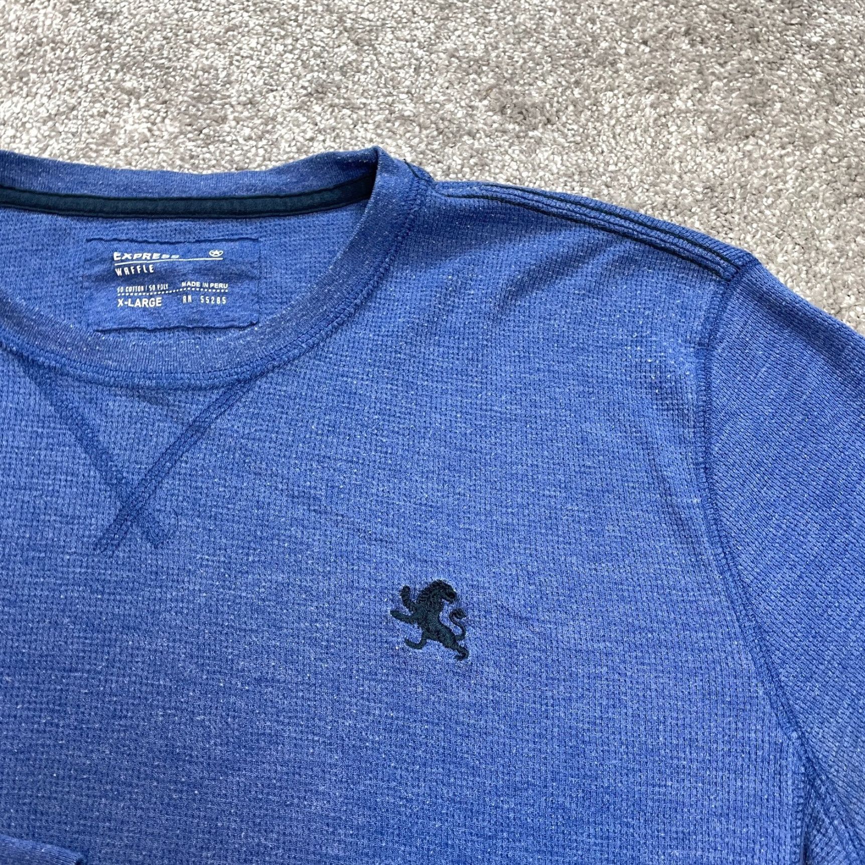 Express Express Shirt Mens XL Blue Thermal Waffle Knit Long Sleeve Tee Lion Logo Shirt Size US XL / EU 56 / 4 - 2 Thumbnail