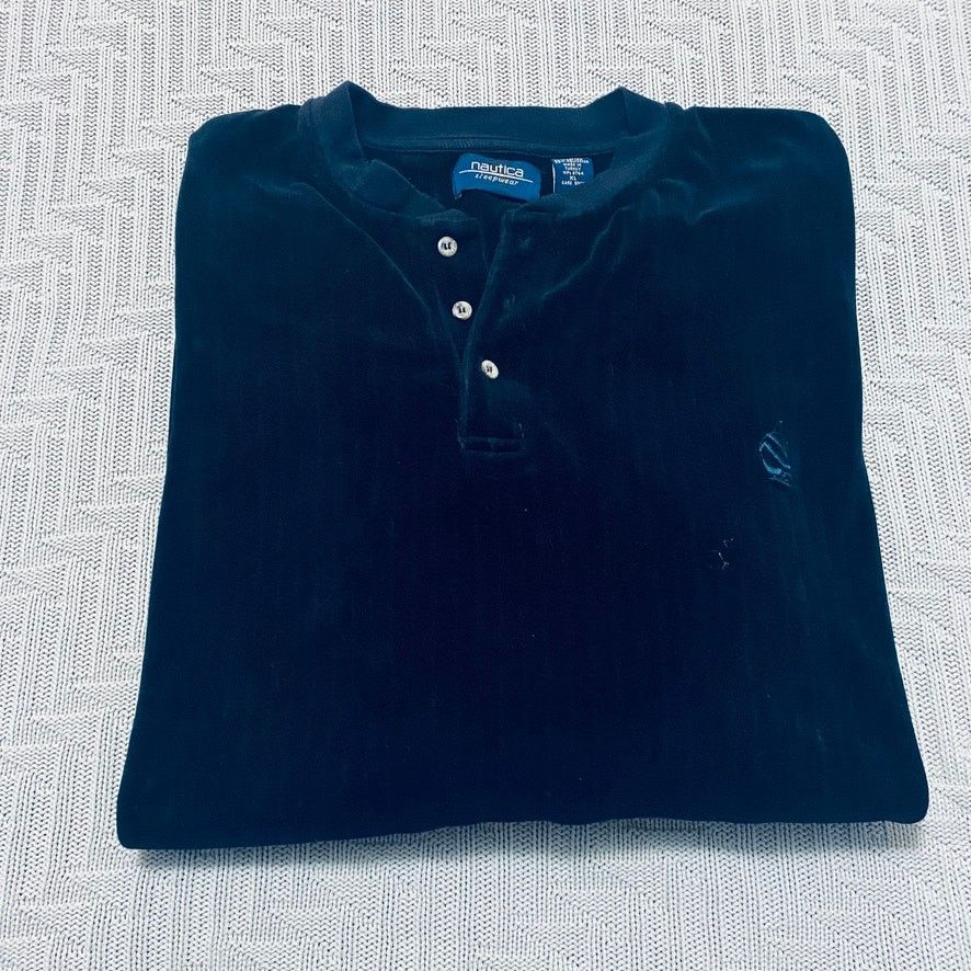 Nautica Nautica black velour henley Size US XL / EU 56 / 4 - 1 Thumbnail