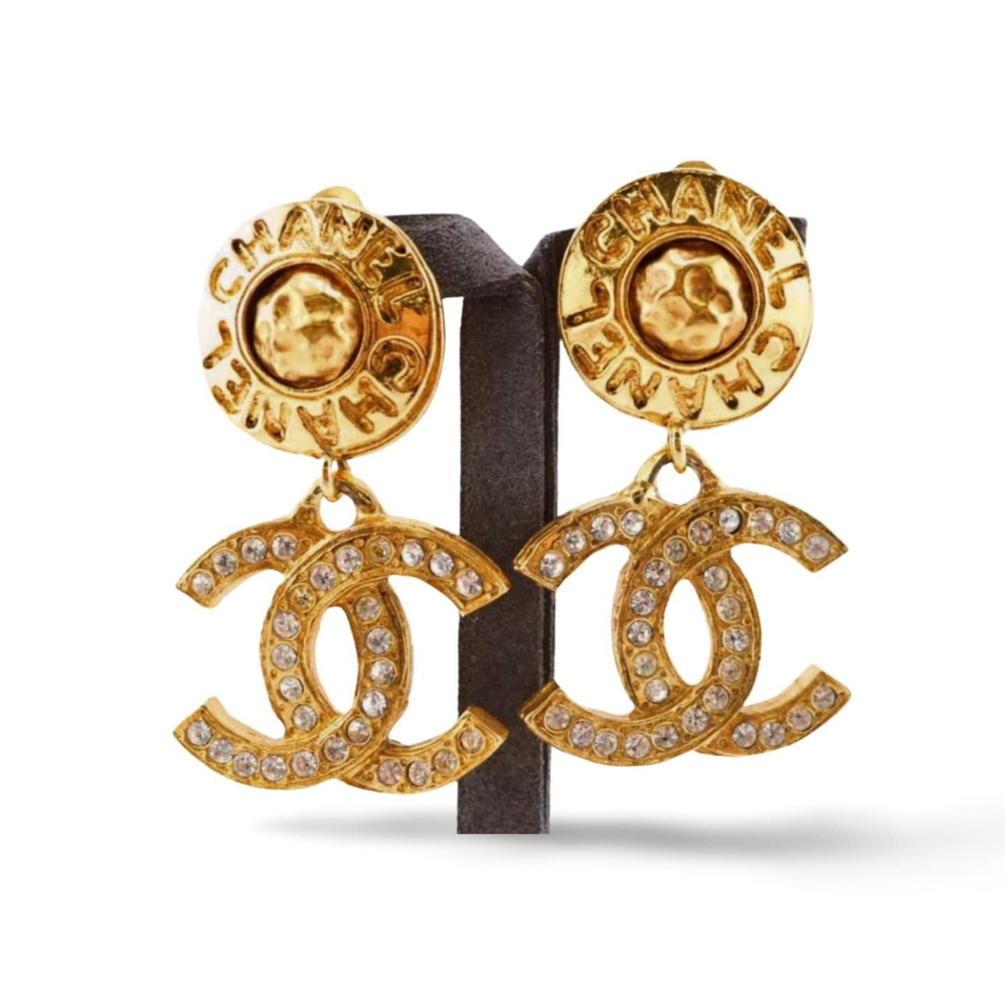 image of Vintage Chanel Gorgeous Dangling Earrings With Large Cc Mark in Gold, Women's