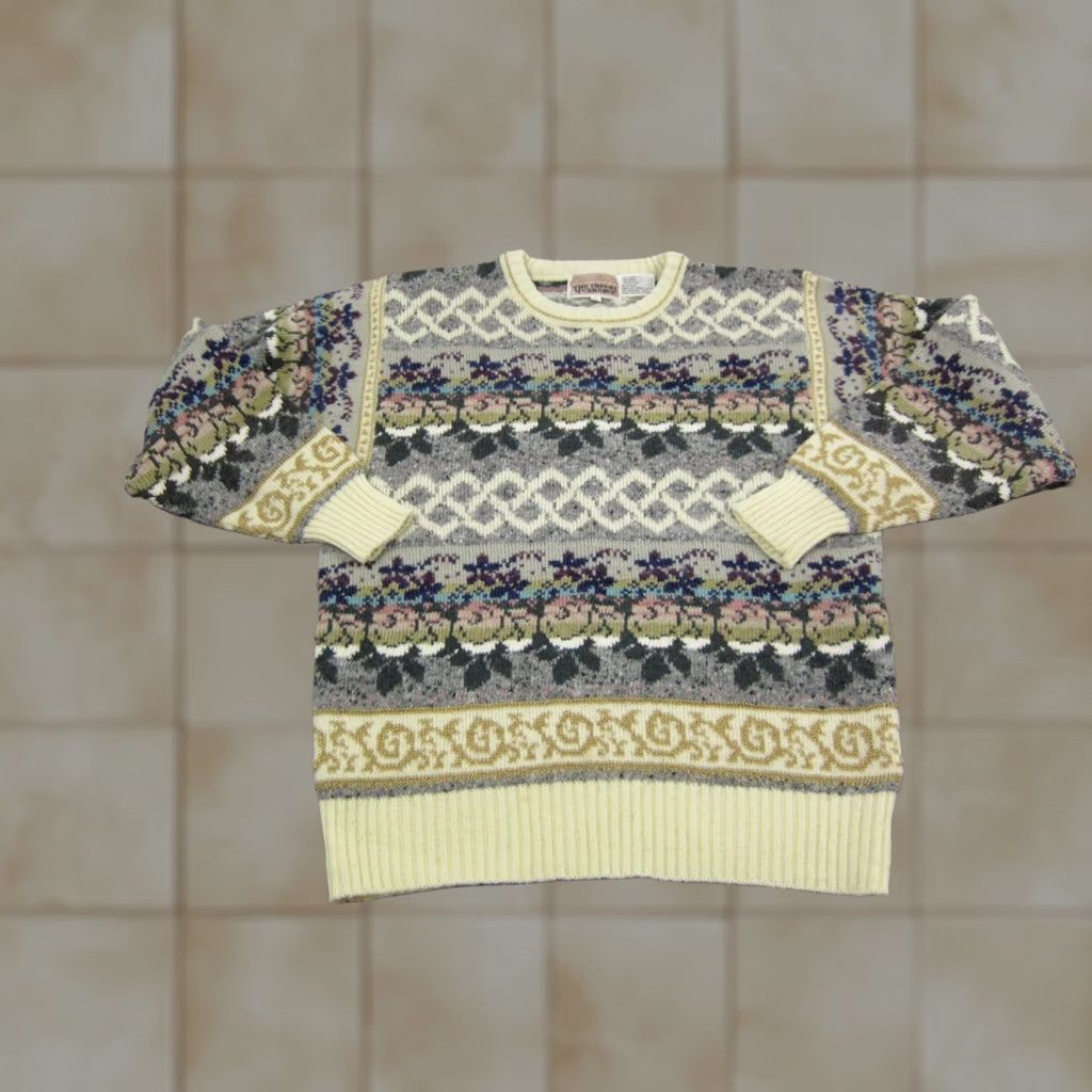 Vintage VINTAGE Workshop Sweater Womens Large Creme Wool Fair Isles Knit Baroque 90s Size L / US 10 / IT 46 - 1 Thumbnail