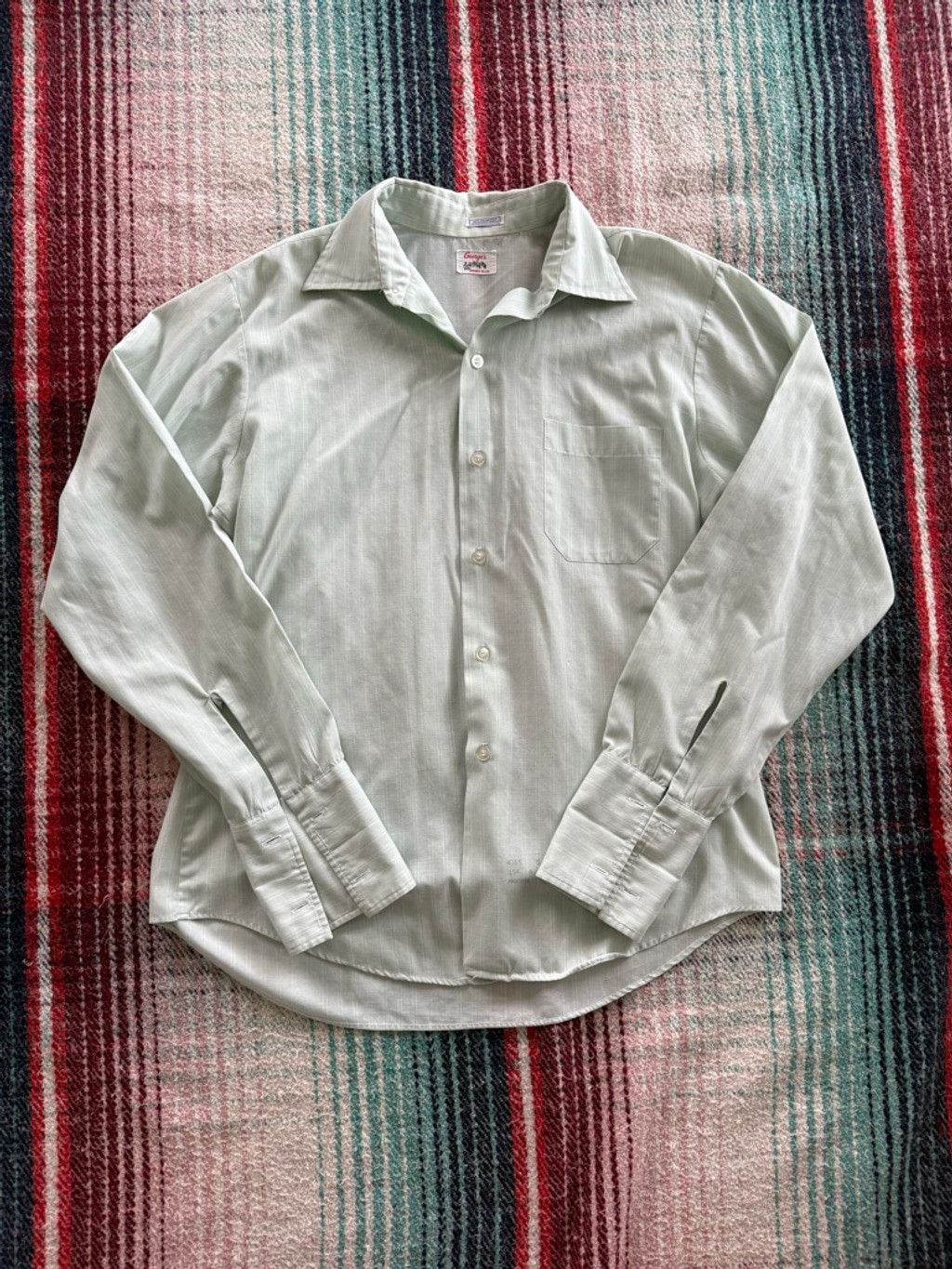 Vintage 60s Mint Green Stripe French Cuff Dress Shirt L Size US L / EU 52-54 / 3 - 1 Thumbnail