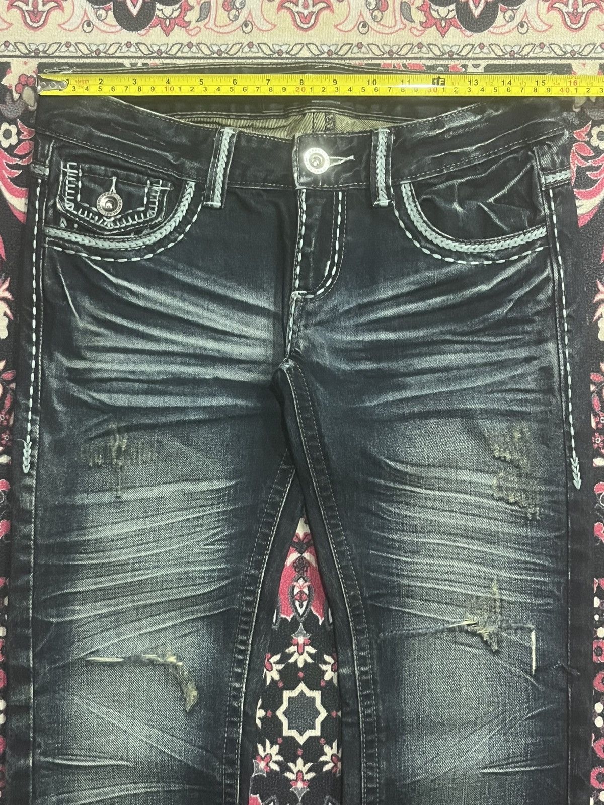 Tornado Mart Y2K Japan Beast Harajuku Style Heavy Honeycomb Dark Rip Jean Size 30" / US 8 / IT 44 - 12 Thumbnail