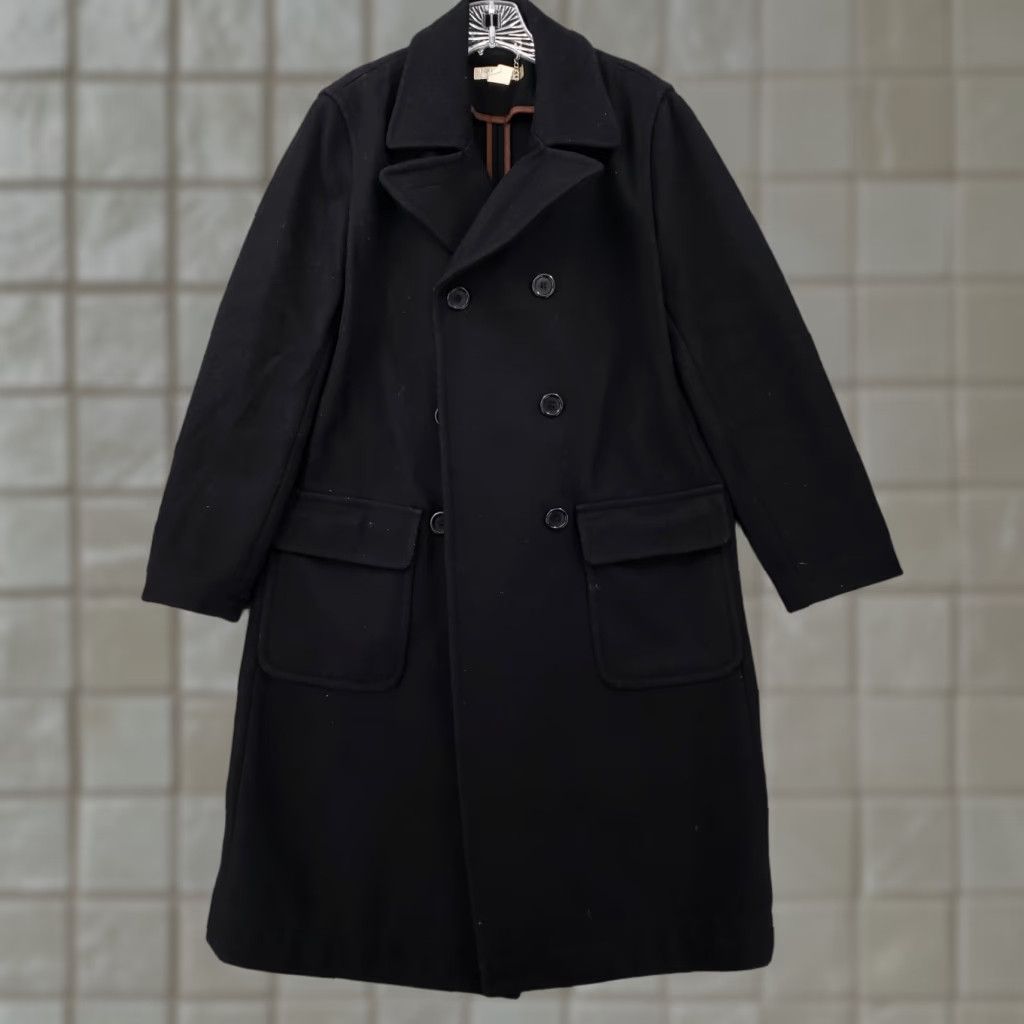 VINTAGE Men's Overcoat Jacket Wool Blend Long Coat S Black