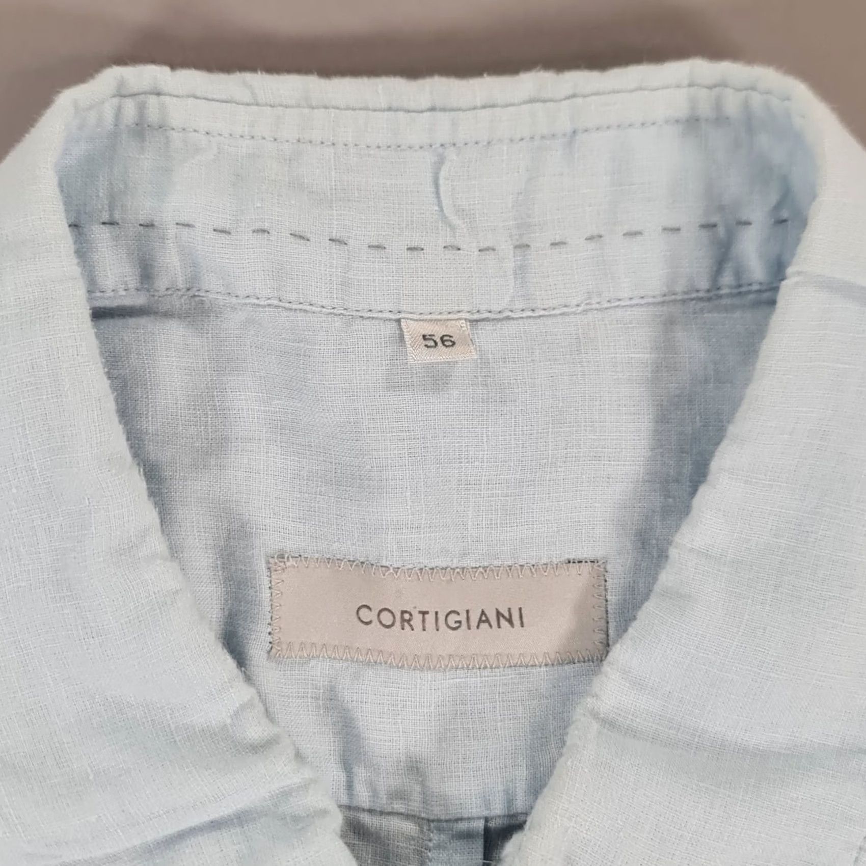 Vintage Cortigiani Mens Shirt Blue XL 56 Linen Button-Up Quilted Breathable Summer Size US XL / EU 56 / 4 - 4 Thumbnail