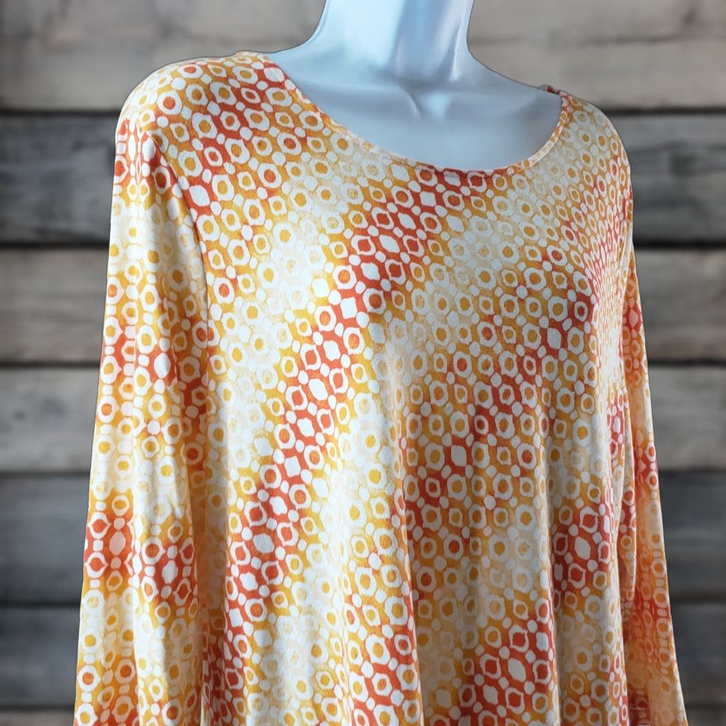 Vintage Chico's Womens Top 3/4 Sleeve Blouse Size L Orange White Rayon Blend Shirt Casual Womens Size L / US 10 / IT 46 - 1 Thumbnail