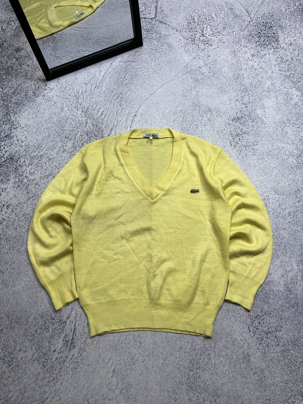 Lacoste × Vintage Vintage Chemise Lacoste Made in France Yellow V Neck Sweater Size US M / EU 48-50 / 2 - 1 Thumbnail