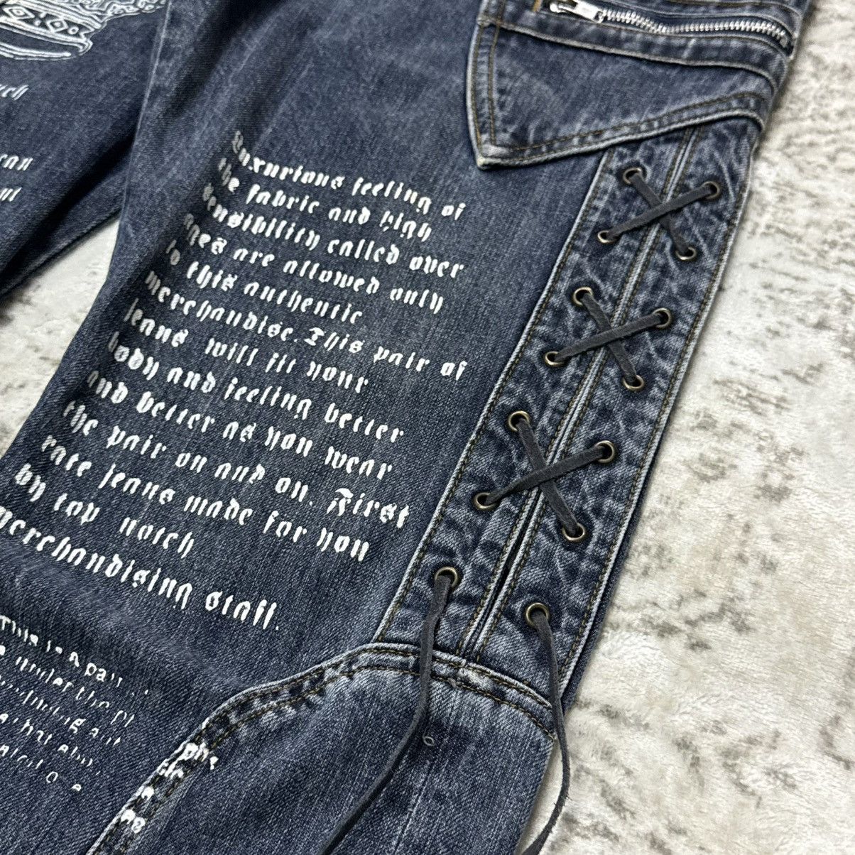 If Six Was Nine Japanese Brand Poems Paneled Lace Up Flare Jeans Size US 34 / EU 50 - 6 Thumbnail