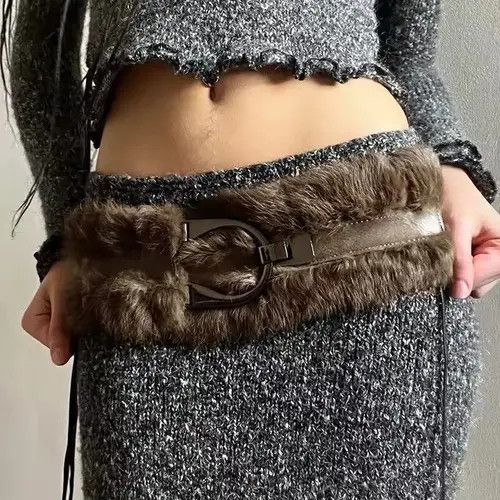 Japanese Brand Yukiko x Akira 85 Cm Faux Fur Patchwork Pu Leather Belt Size ONE SIZE - 1 Thumbnail