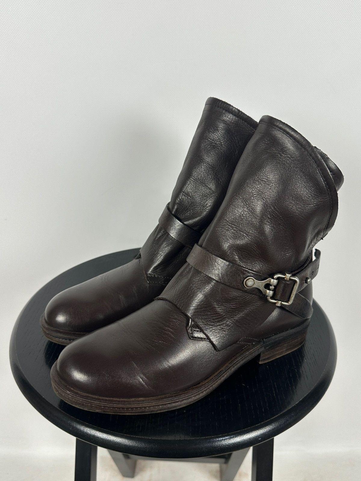 A.S.98 A.S.98. Airstep Brown Leather Biker Buckle Strap Ankle Boots Size US 8 / IT 38 - 6 Thumbnail
