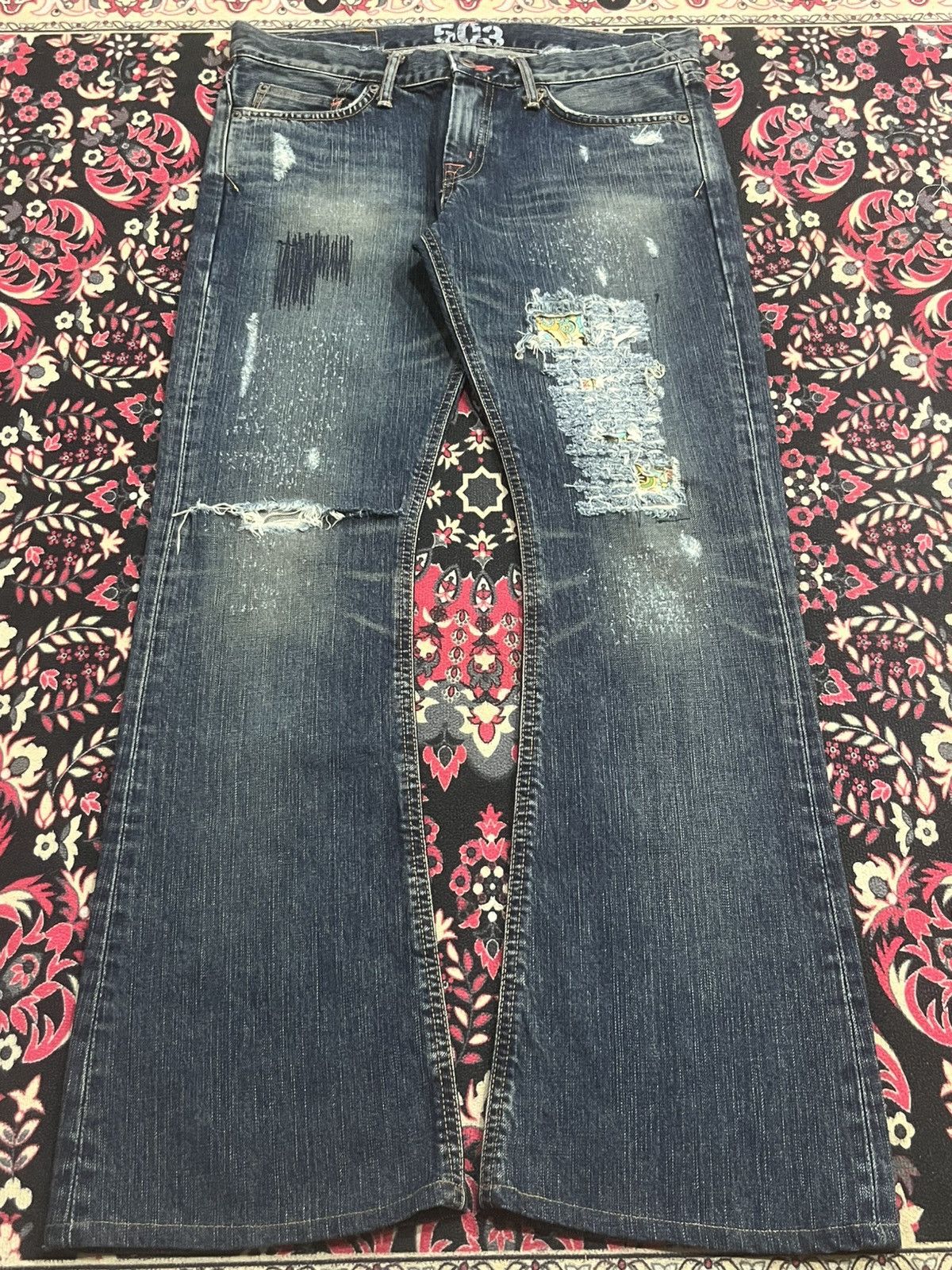 Tornado Mart Vintage Japan Edwin Miss 503 Dark Blue Distressed Flare Jean Size 31" - 1 Thumbnail
