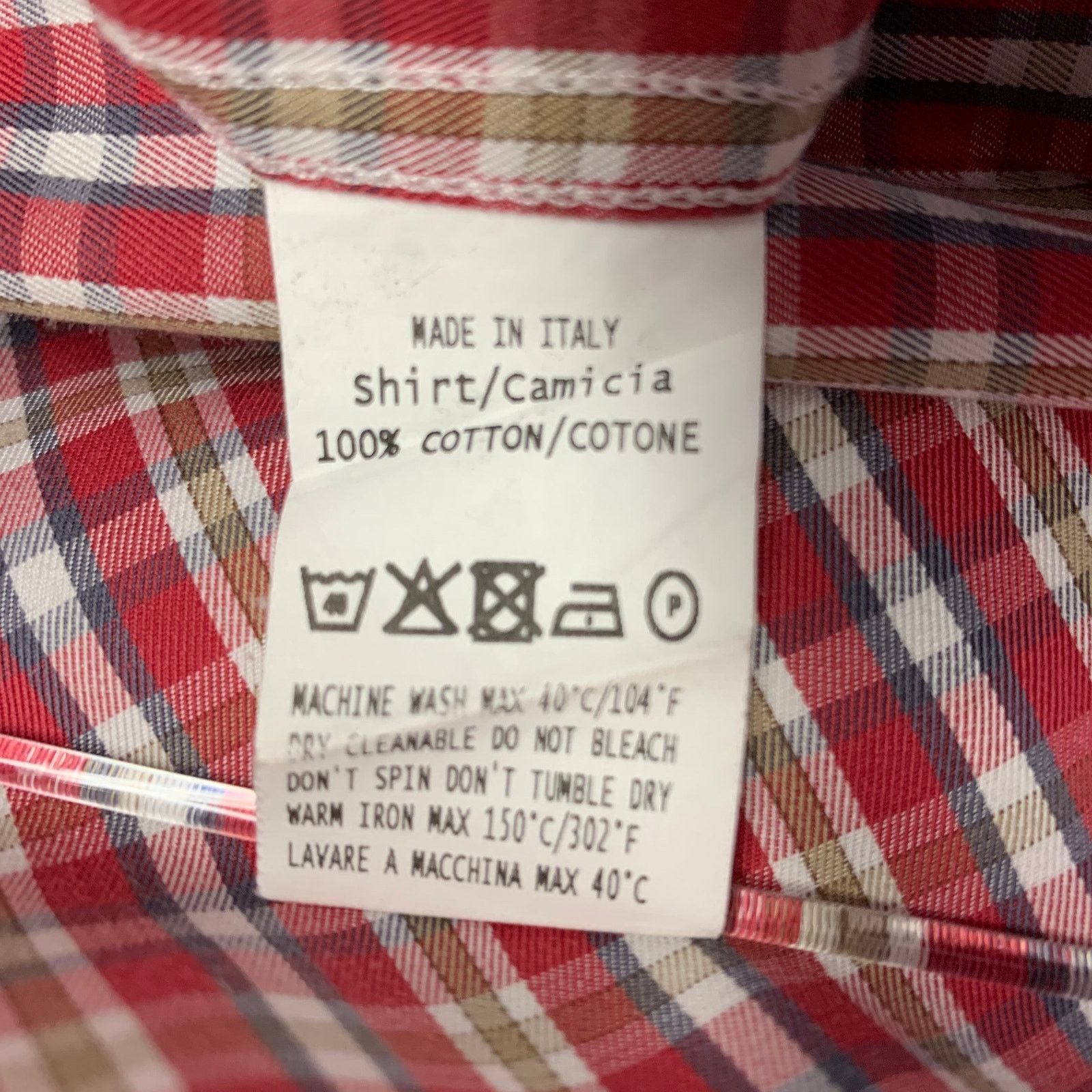 Ermenegildo Zegna ERMENEGILDO ZEGNA Red Brown Plaid Cotton Curved Cutaway Size US L / EU 52-54 / 3 - 7 Thumbnail