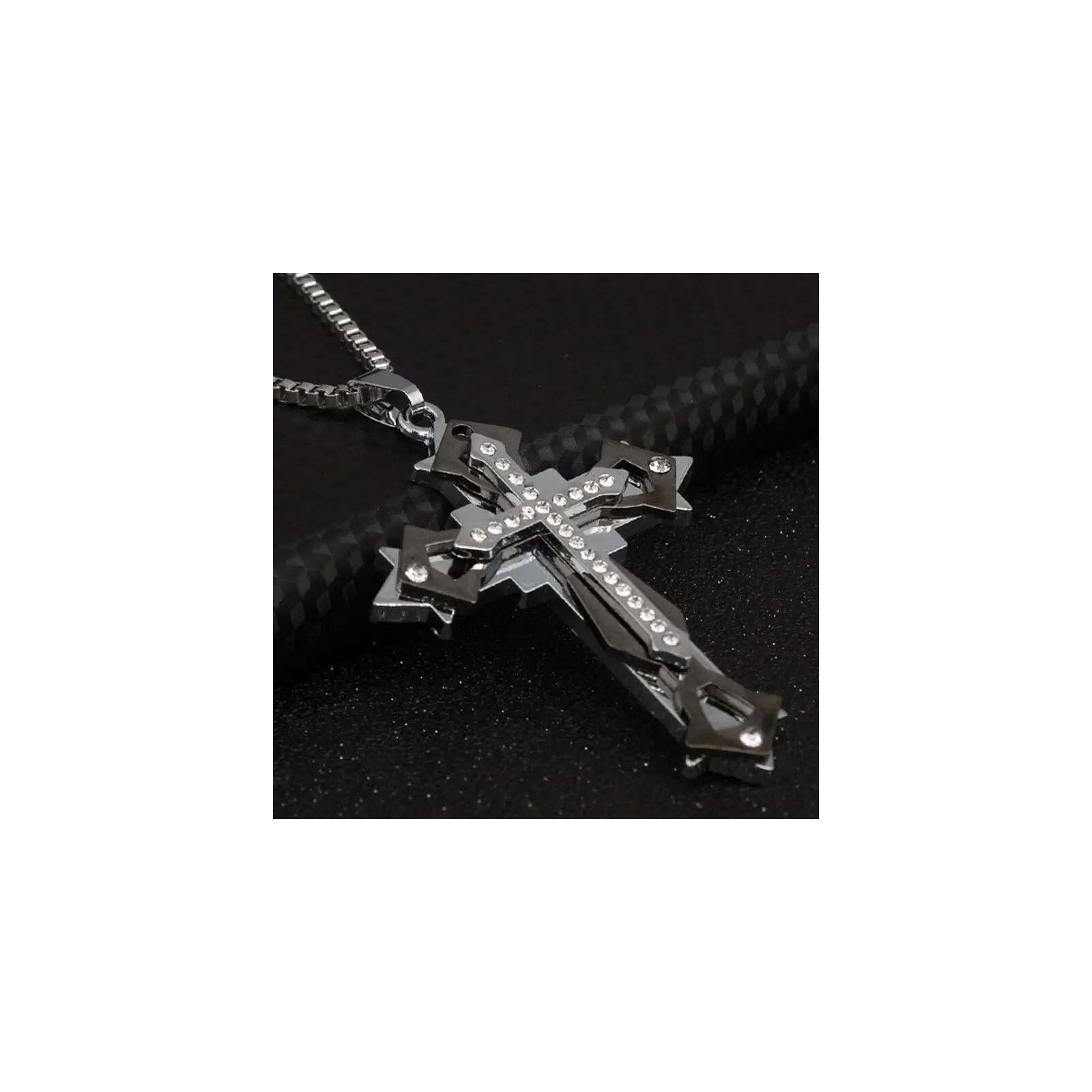 Other Titanium Steel Cross Necklace • CZ Pendant • BLACK Anodized Size ONE SIZE - 2 Thumbnail