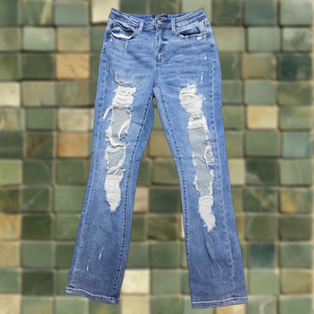 Vintage Judy Blue Jeans Straight Fit Blue Distressed High Rise 28 Women Boho Denim Stretch 5-Pocket Regular Size 28 Inseam 30 Vintage? No (remove) Size 28" / US 6 / IT 42 - 1 Thumbnail