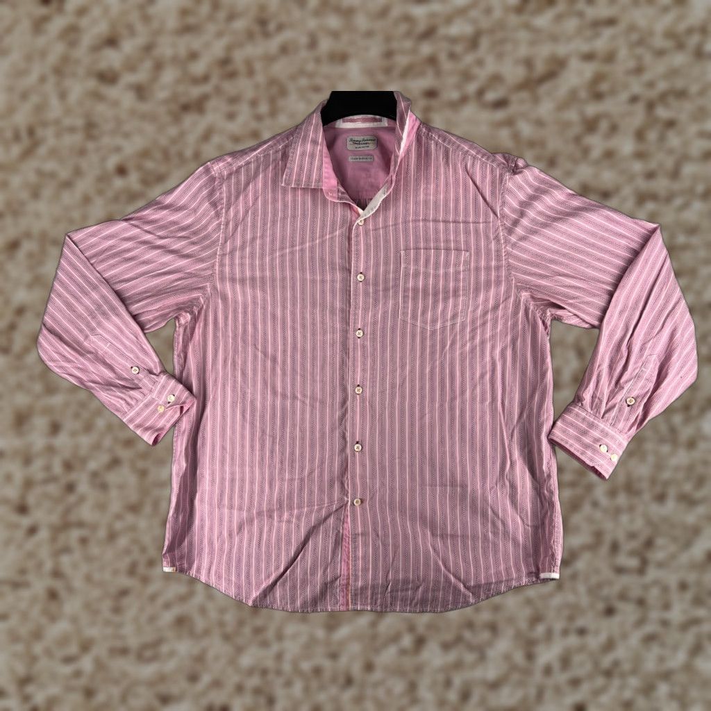 Tommy Bahama Tommy Bahama Shirt Mens XL Pink White Button-Up Stripe Cotton Size US XL / EU 56 / 4 - 1 Thumbnail