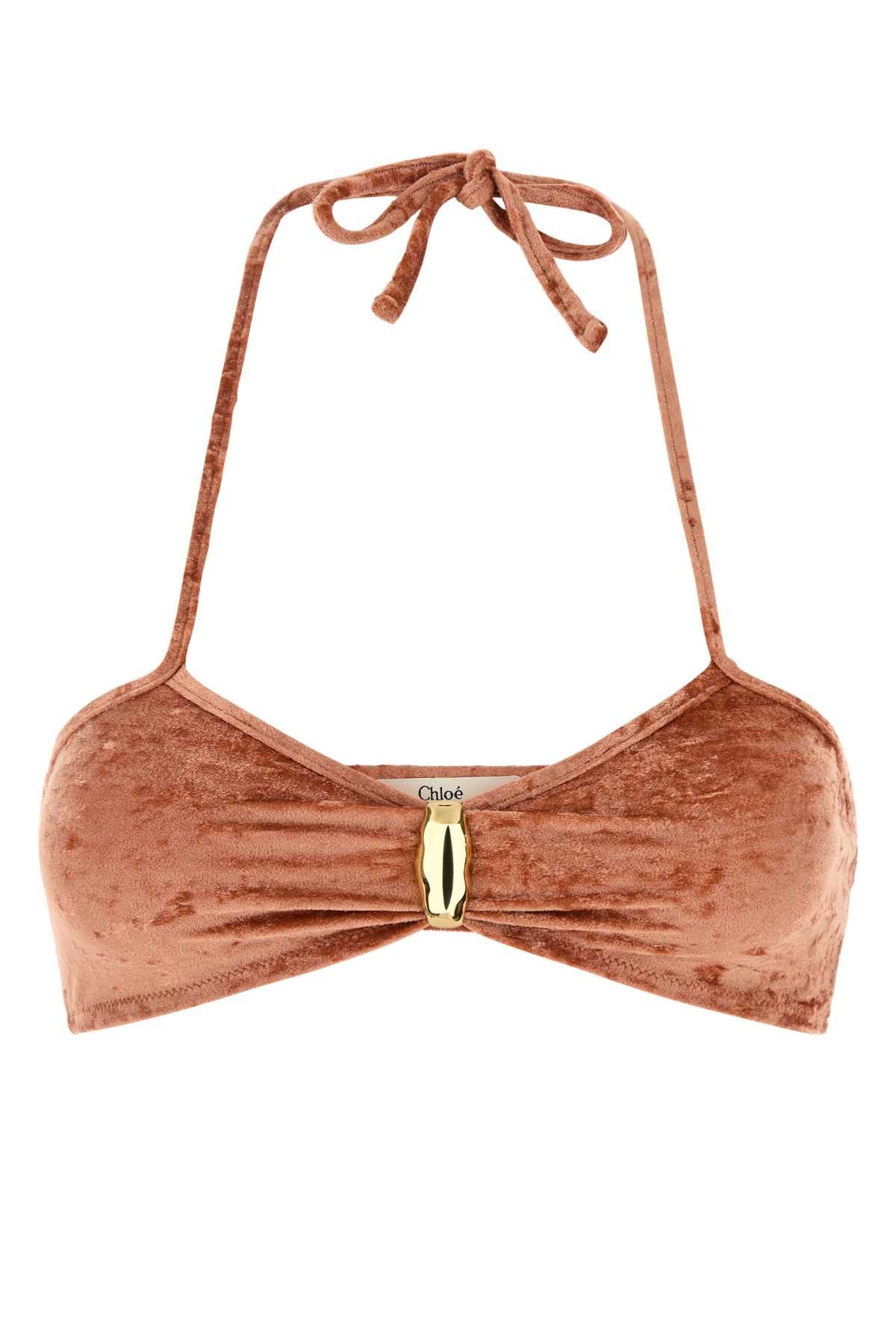 Peach Stretch Velvet Bikini Top