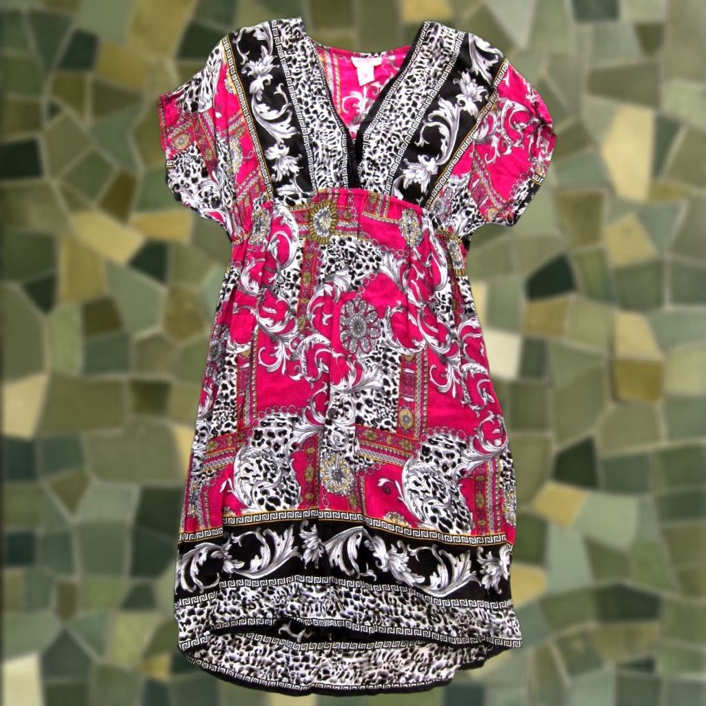 Pinko She's Cool Pink Black Yellow Paisley Floral Short Sleeve Tunic Dress M Size 32" / US 10 / IT 46 - 1 Thumbnail