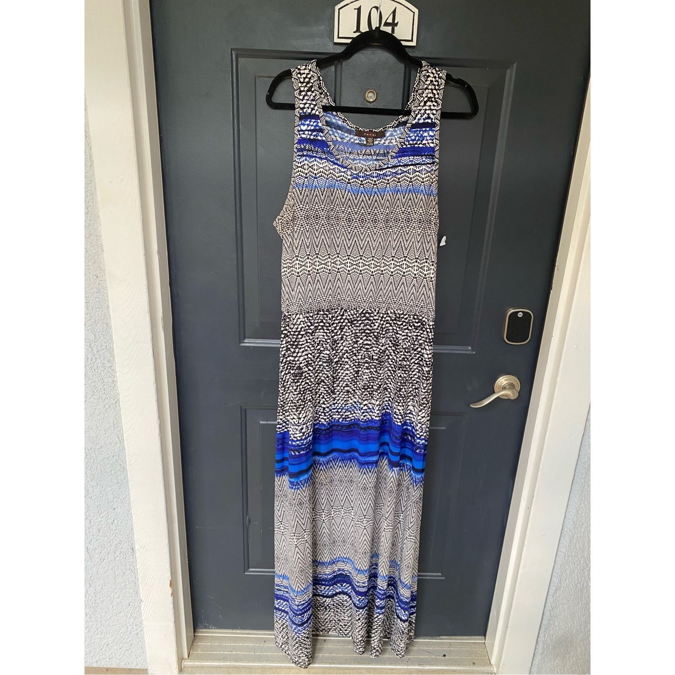 Sever Fever Maxi Dress- Black White Blue Geometric Design, SIze XX Size XXL / US 16-18 / IT 52-54 - 1 Thumbnail