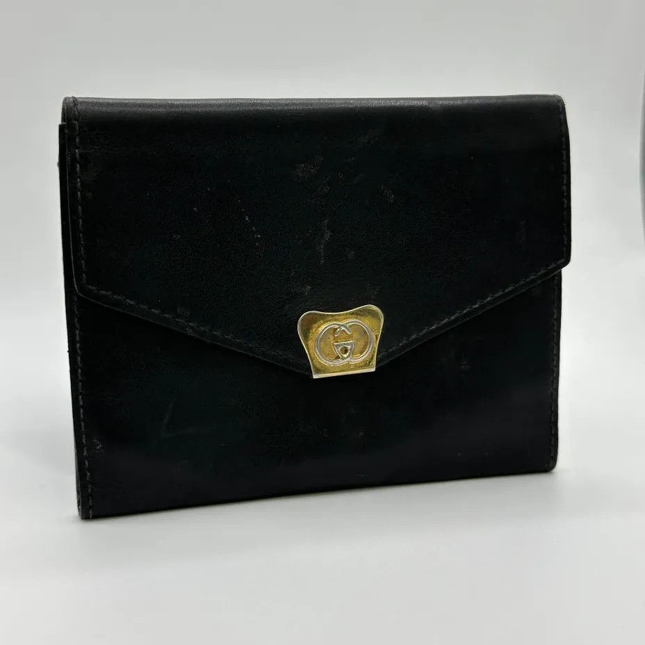 Gucci Vintage Gucci Gold Toned Black Leather Bifold Wallet Size ONE SIZE - 2 Thumbnail